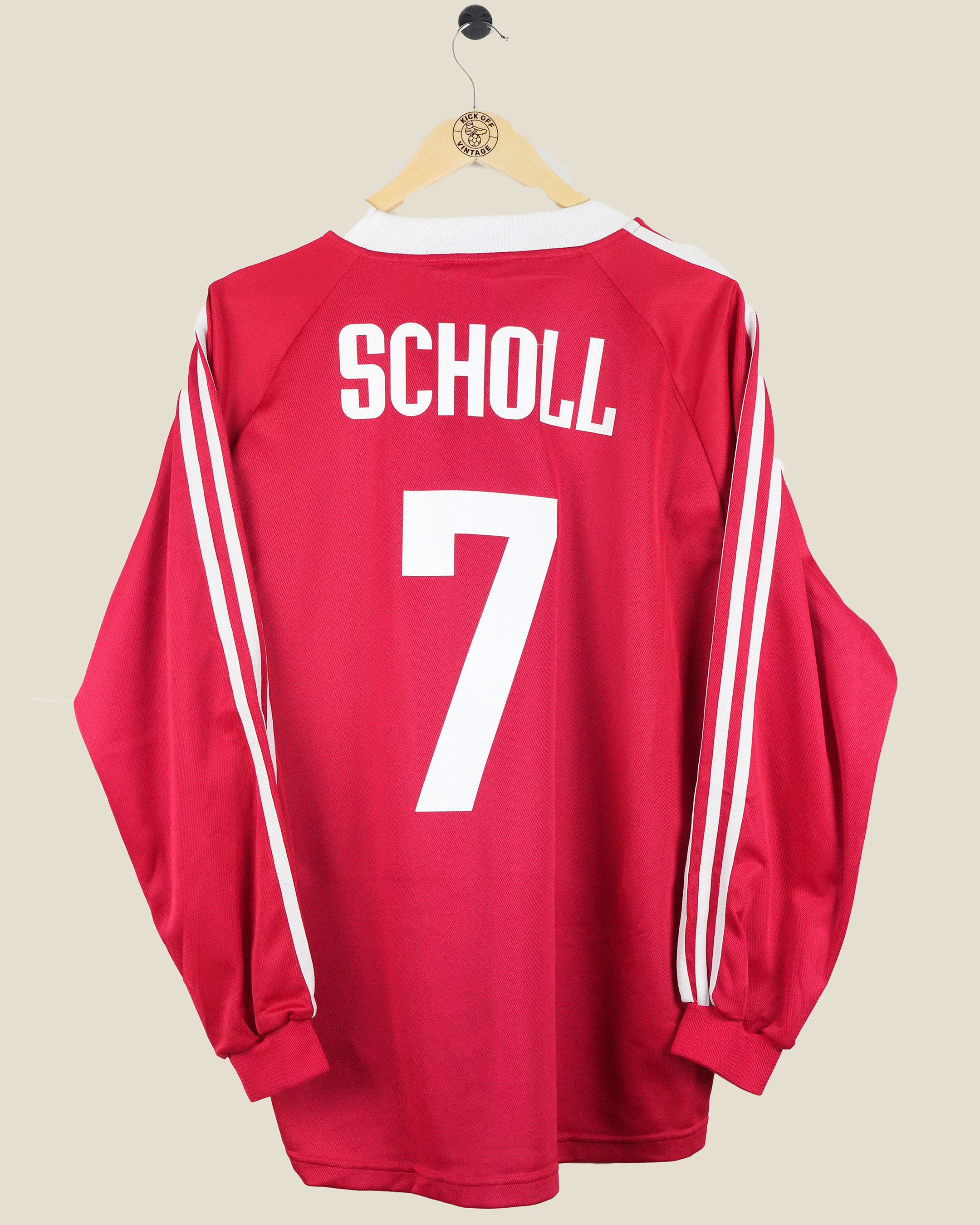 BAYERN MUNICH 2000/01 SCHOLL EUROPEAN HOME SHIRT PLAYER ISSUE L/S (L) ADIDAS