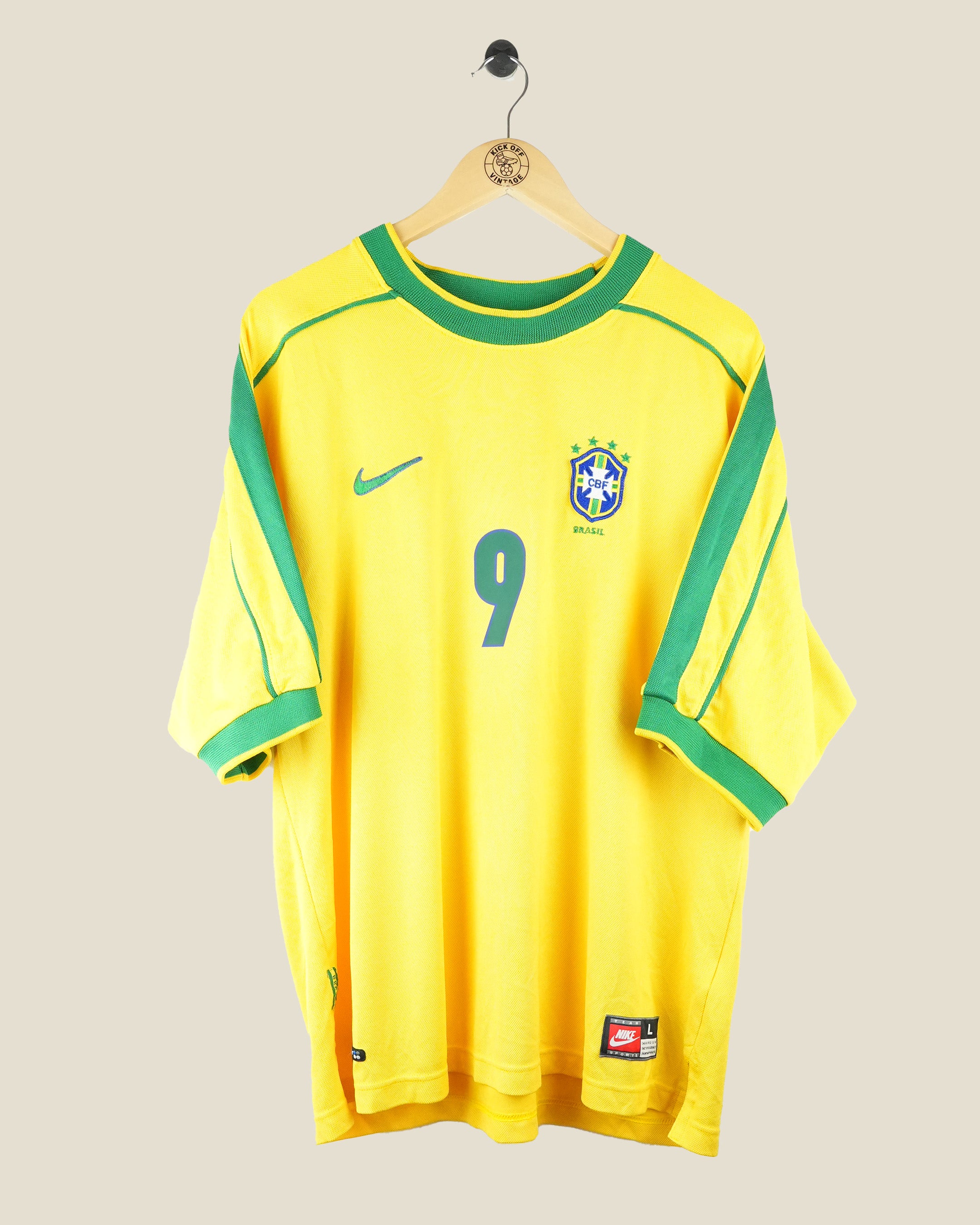 BRAZIL 1998 RONALDO HOME SHIRT (L) NIKE