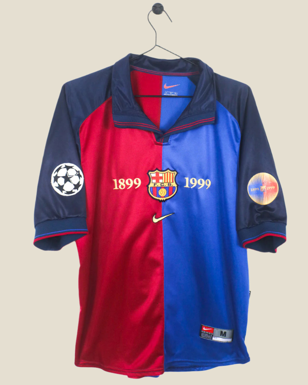 BARCELONA 1999/00 FIGO #7 CENTENARY UCL HOME SHIRT (M) NIKE