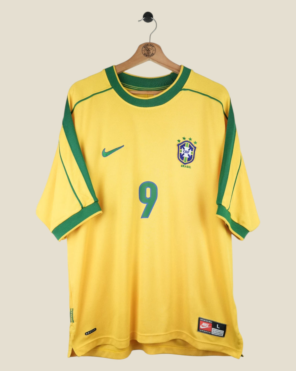 BRAZIL 1998 RONALDO HOME SHIRT (L) NIKE