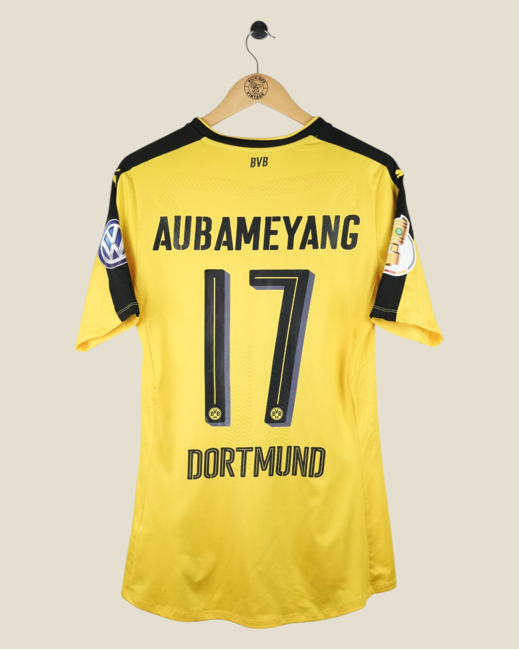 BORUSSIA DORTMUND 2016/17 AUBAMEYANG HOME MATCH ISSUED SHIRT (L) PUMA
