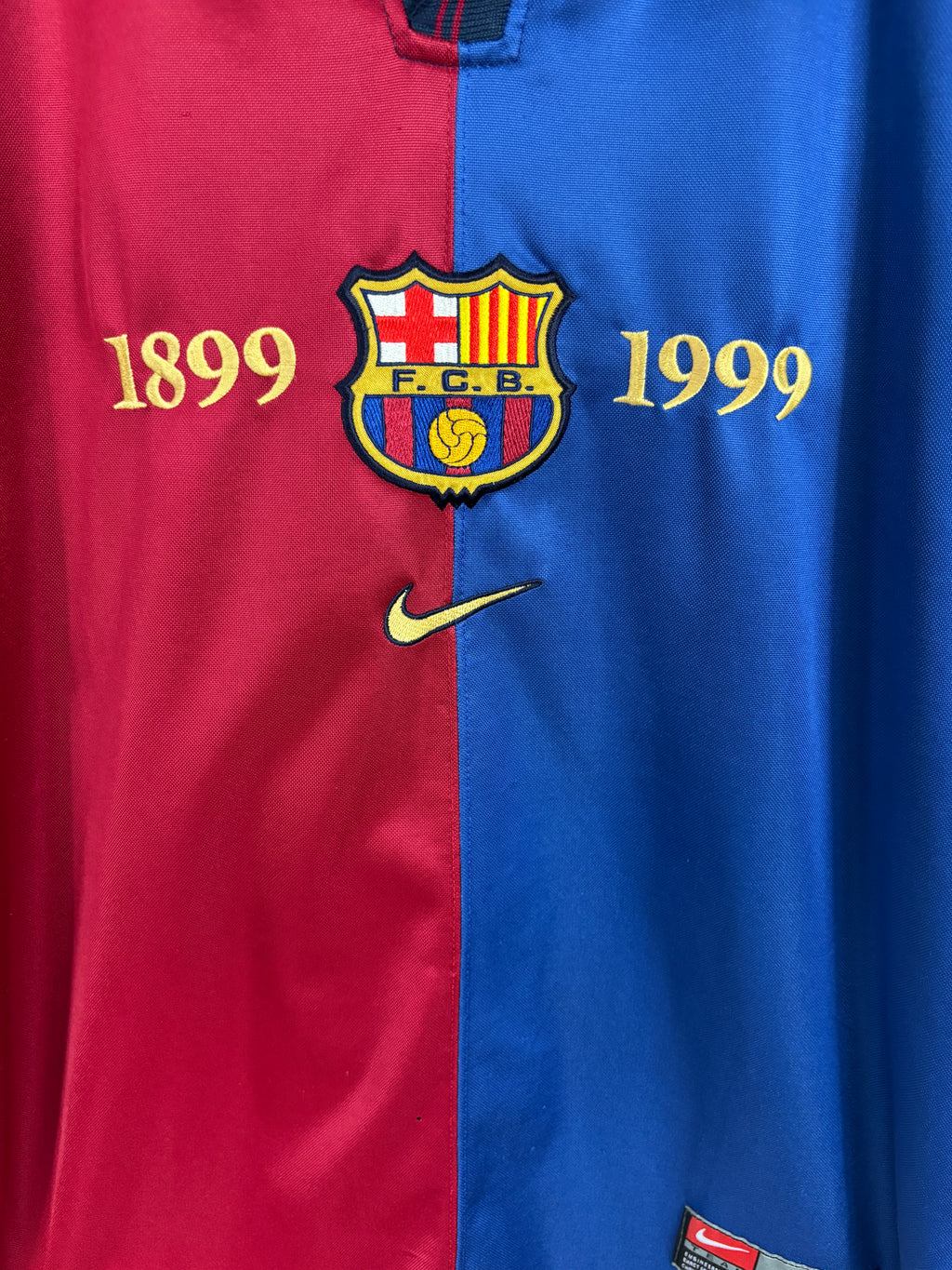 BARCELONA 1999/00 FIGO #7 CENTENARY UCL HOME SHIRT (M) NIKE
