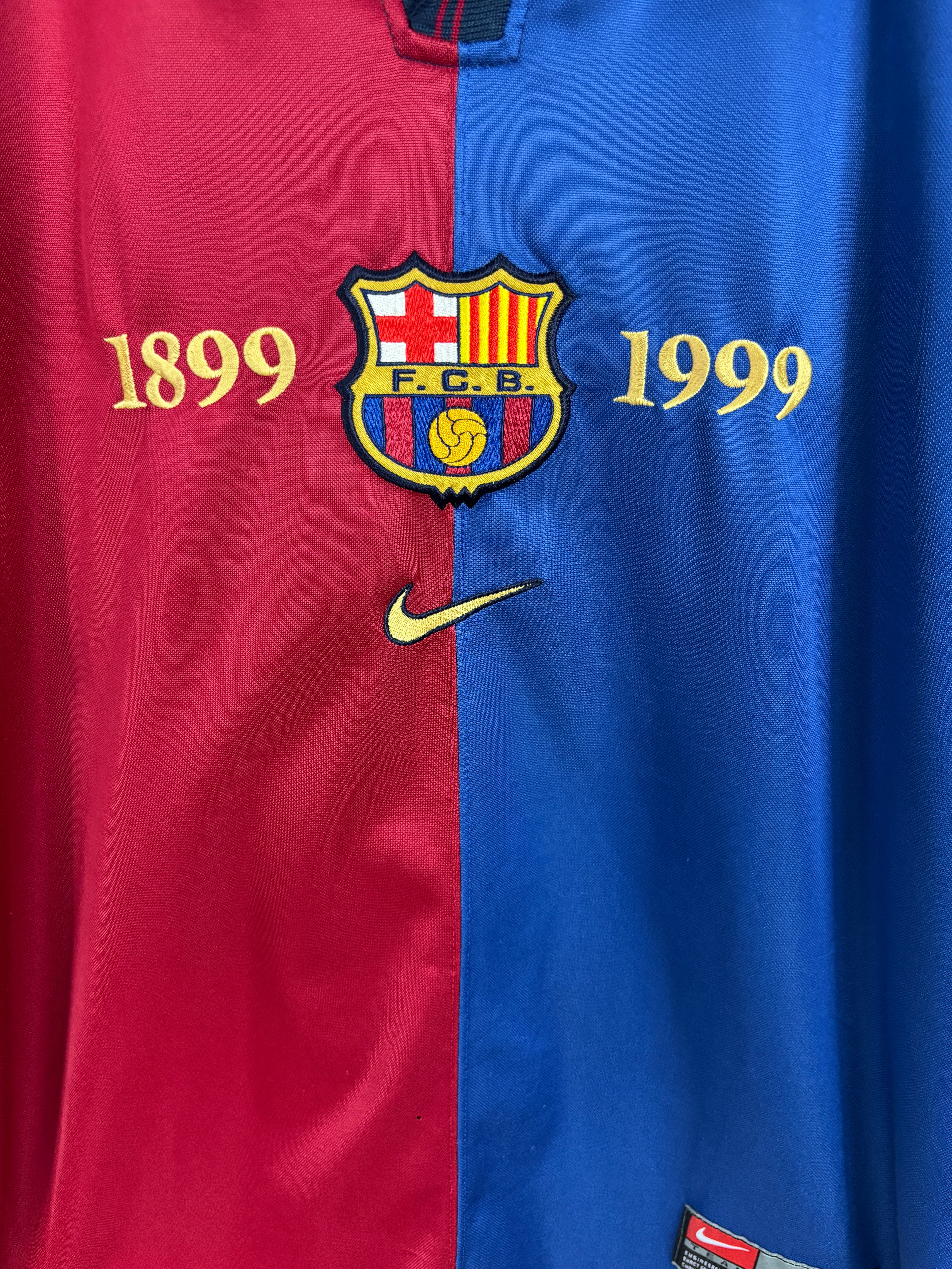 BARCELONA 1999/00 FIGO #7 CENTENARY UCL HOME SHIRT (M) NIKE