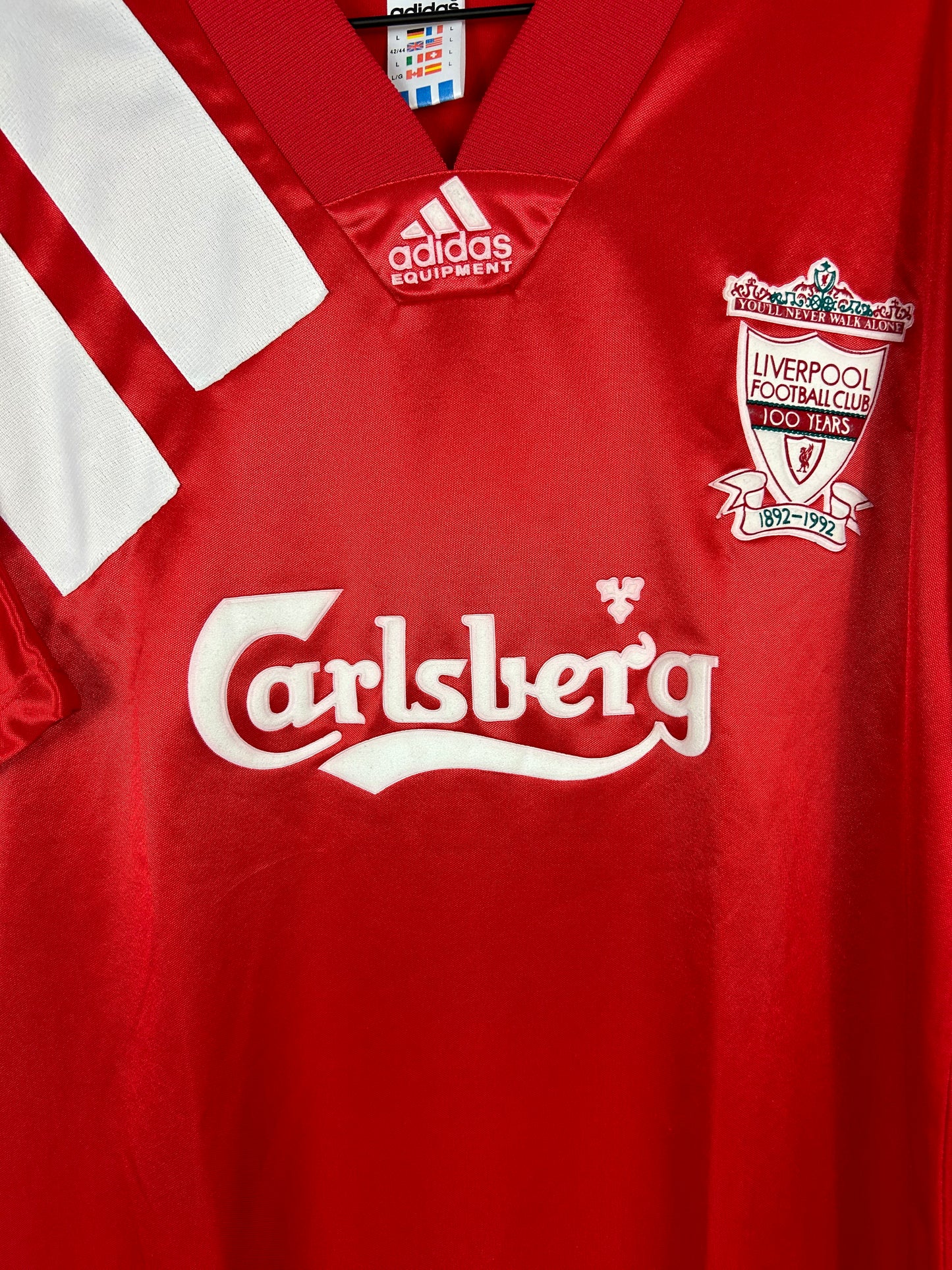 LIVERPOOL 1992/93 CENTENARY HOME SHIRT (L) ADIDAS