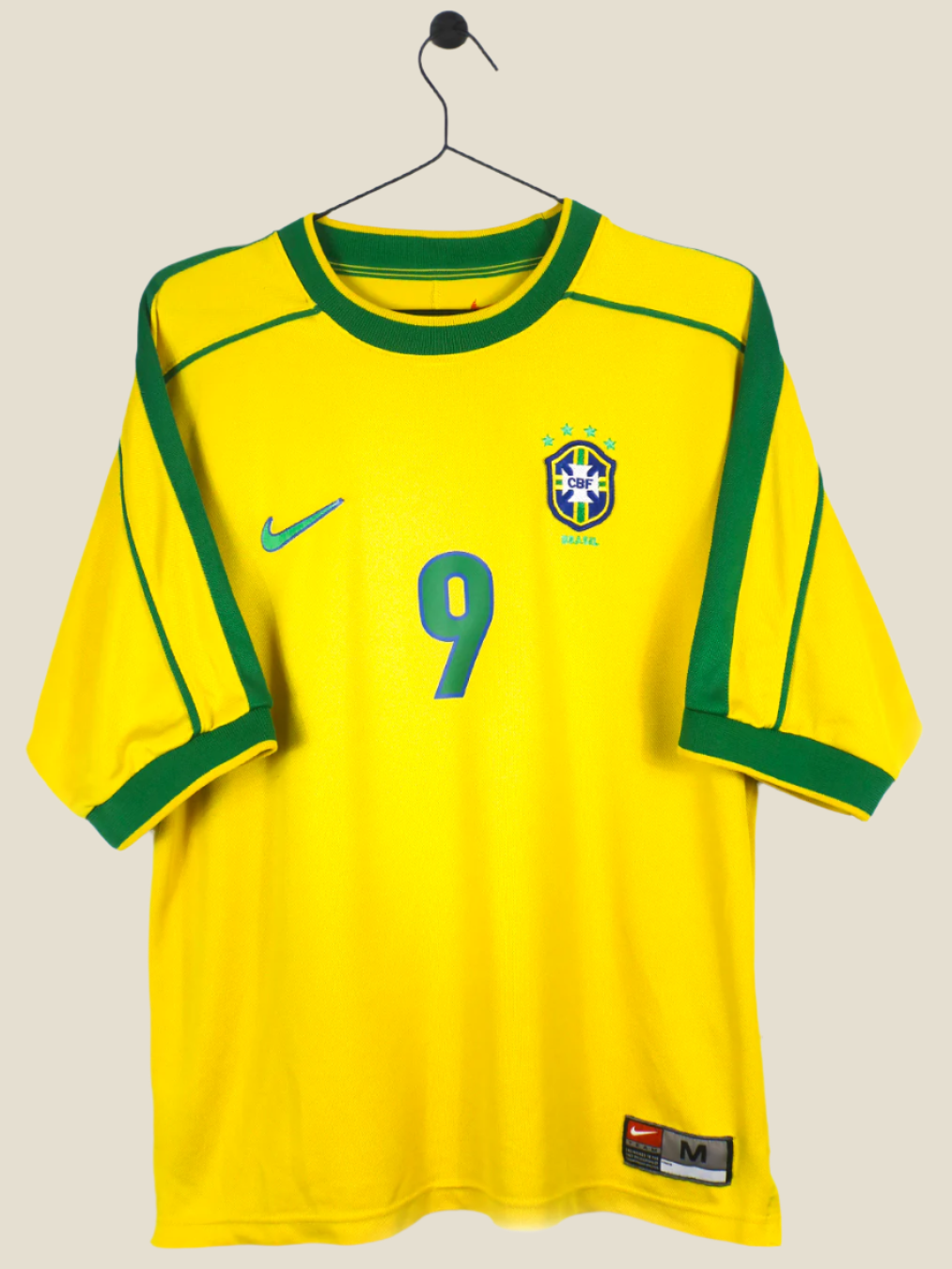 BRAZIL 1998 RONALDO #9 HOME SHIRT (M) NIKE