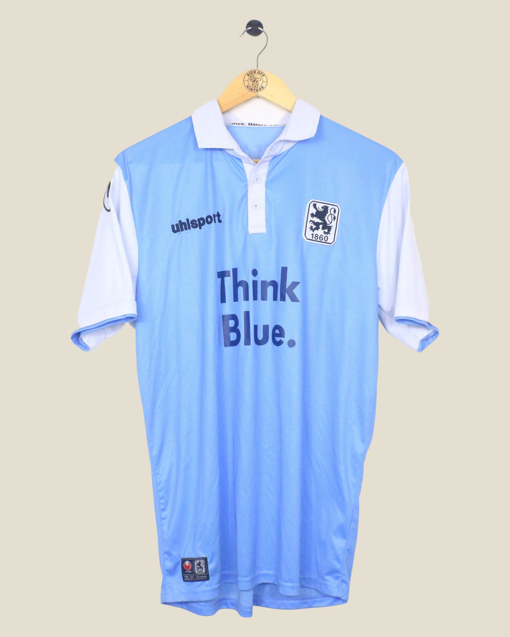 Kick Off Vintage 2014/15 1860 Munchen home football shirt in light blue and white by Uhlsport, size medium.