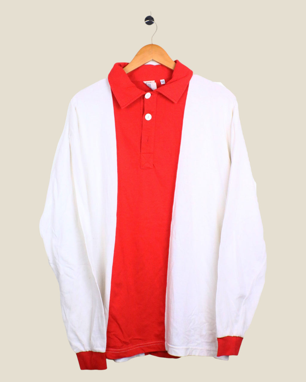 Kick Off Vintage Ajax 1999/00 centenary long-sleeve football shirt in red and white with a button-up collar