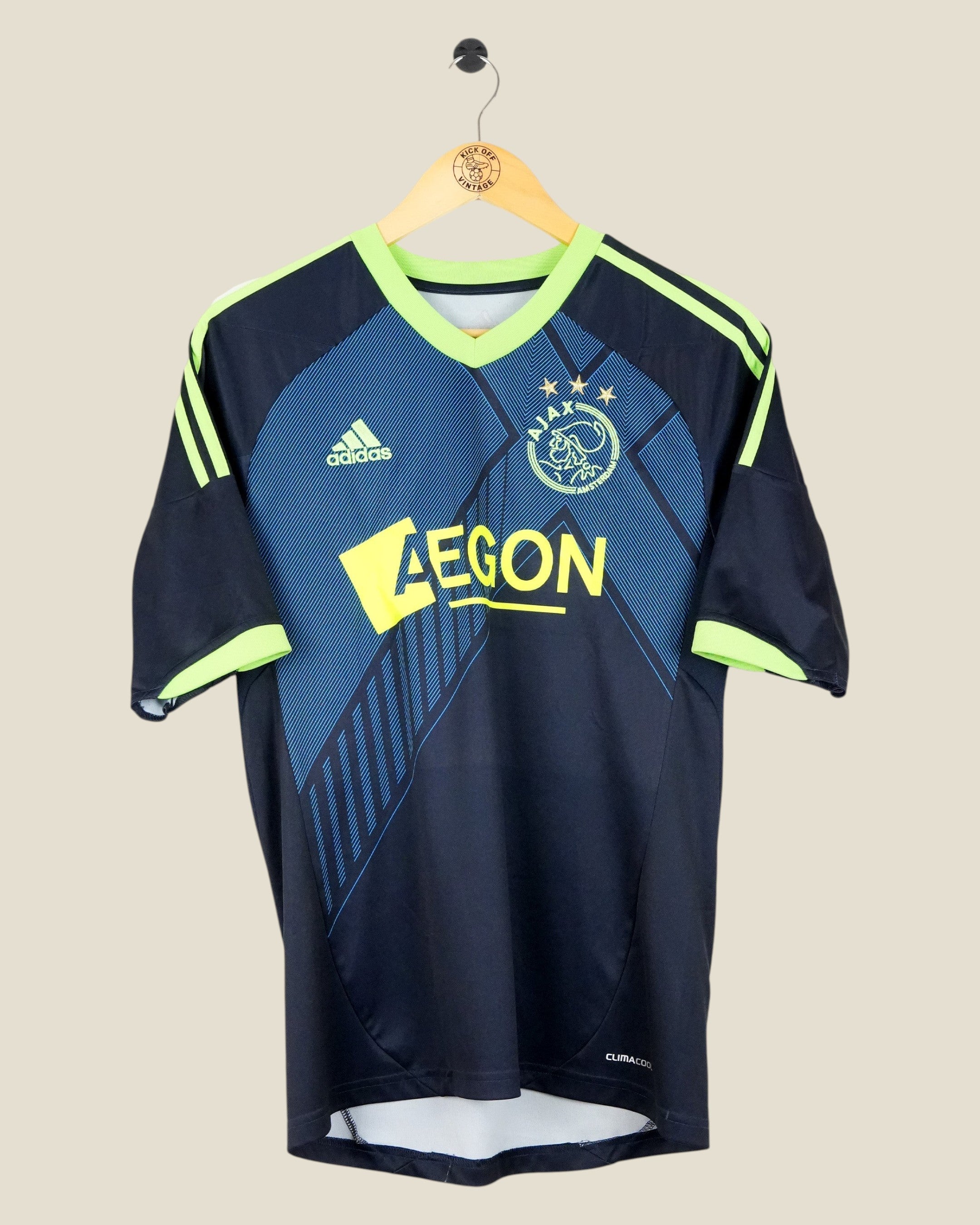 Kick Off Vintage Ajax 2012/13 away football shirt by Adidas in navy and neon yellow with Eriksen detailing