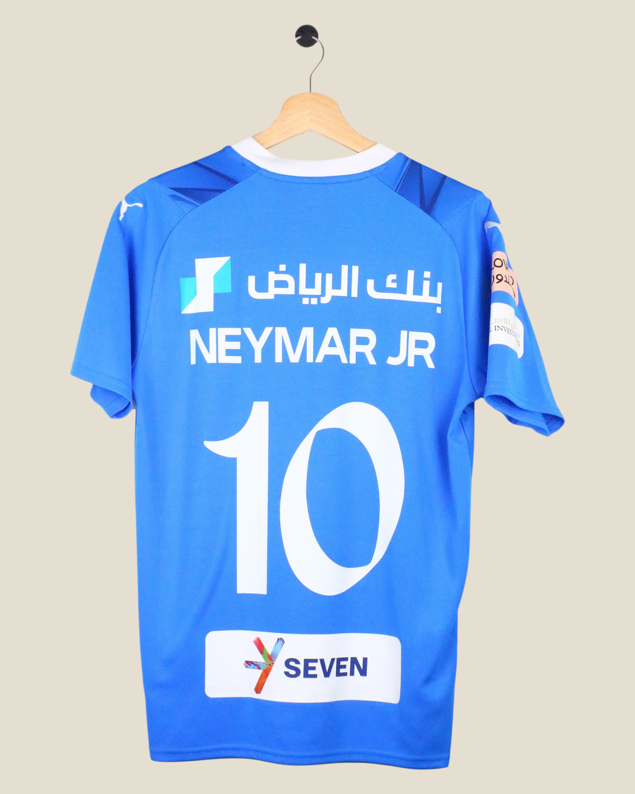 Kick Off Vintage Al Hilal 2023/24 home jersey featuring Neymar Jr number 10 in blue with white sponsor details