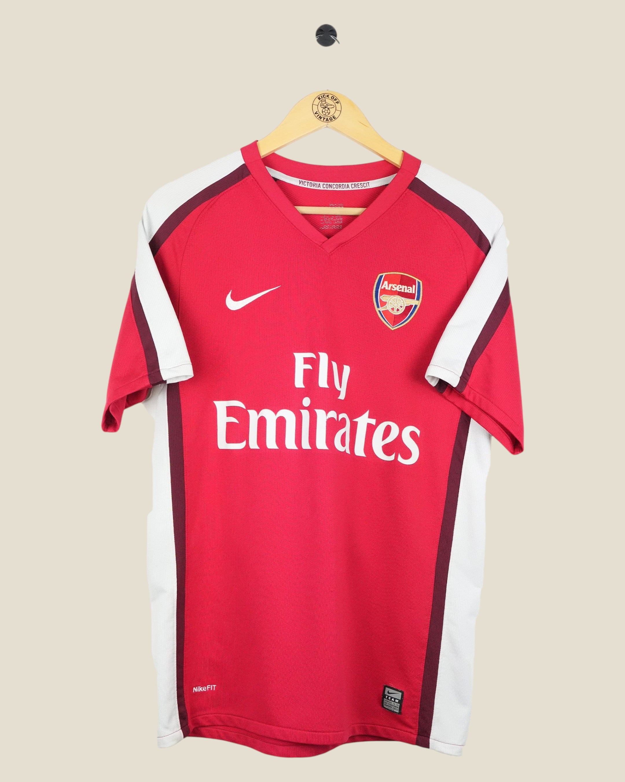 Kick Off Vintage Arsenal 2008-10 home football shirt featuring Chamakh, red and white Nike jersey in excellent condition