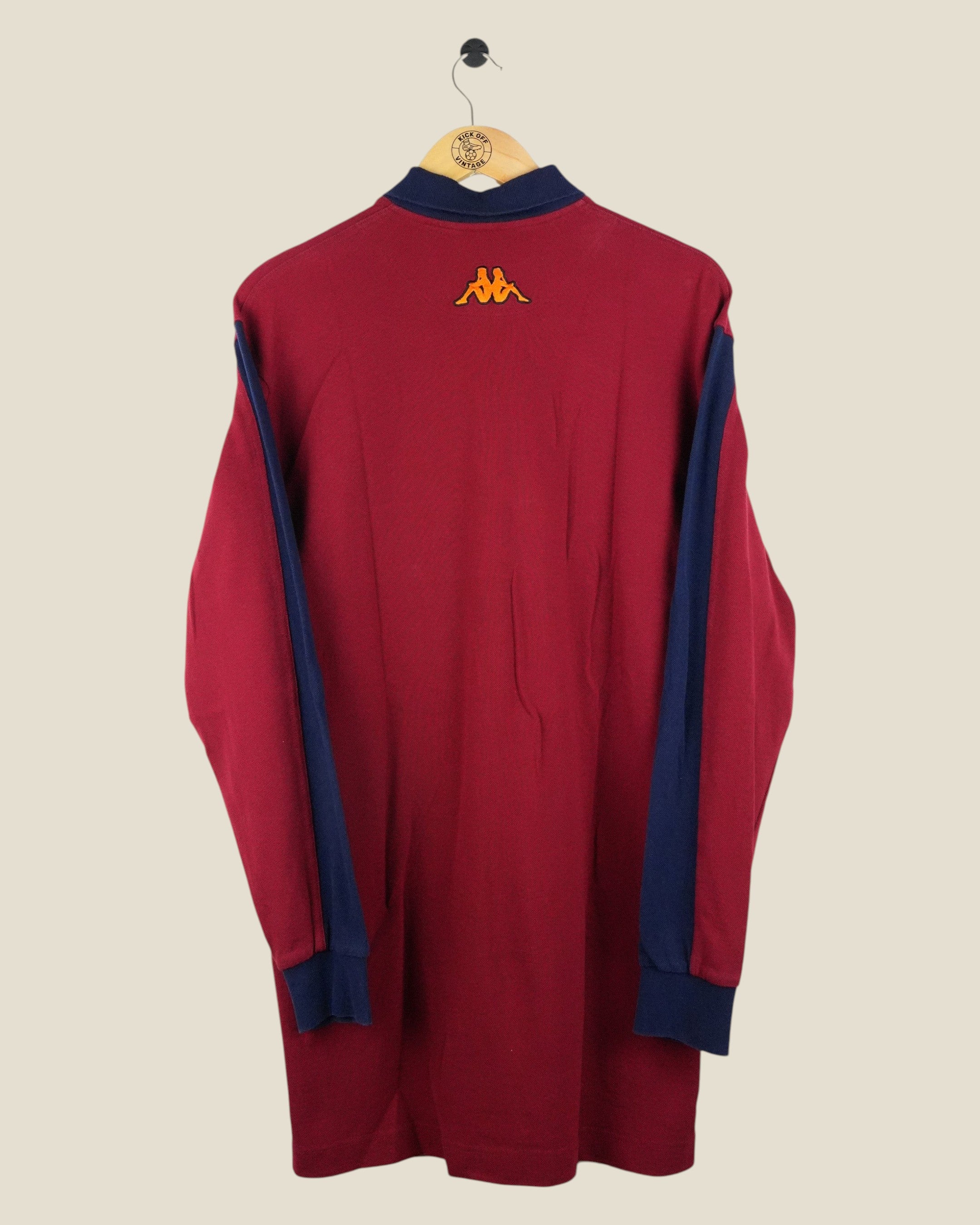 Kick Off Vintage AS Roma 2000-02 long sleeve training shirt in maroon with navy blue accents and Kappa logo