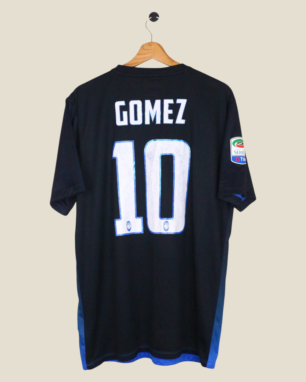 Kick Off Vintage Atalanta 2016/17 home jersey featuring Papu Gomez number 10 on the back with Serie A sleeve patch