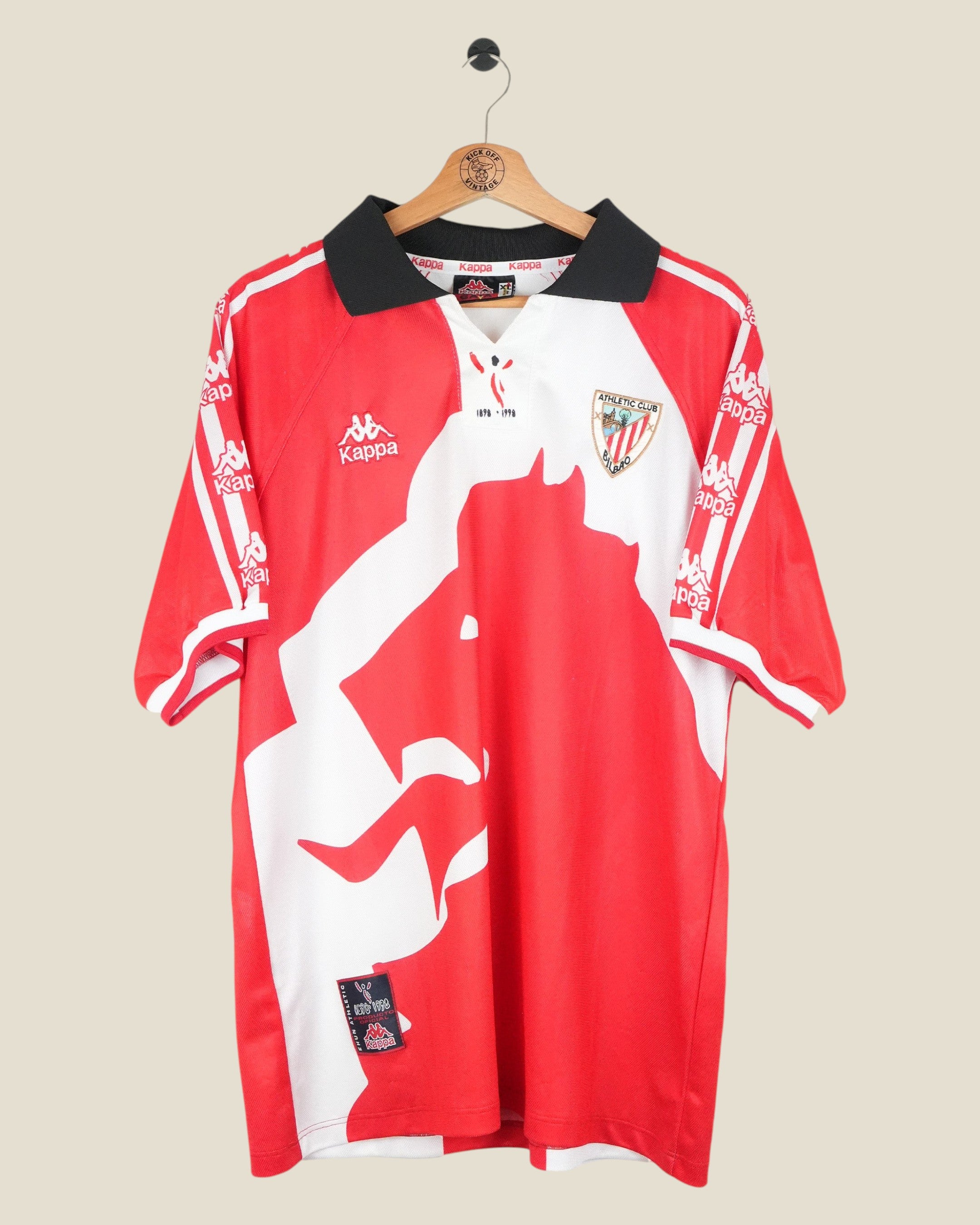 Kick Off Vintage Athletic Bilbao 1997/98 centenary football shirt in red and white with Kappa branding