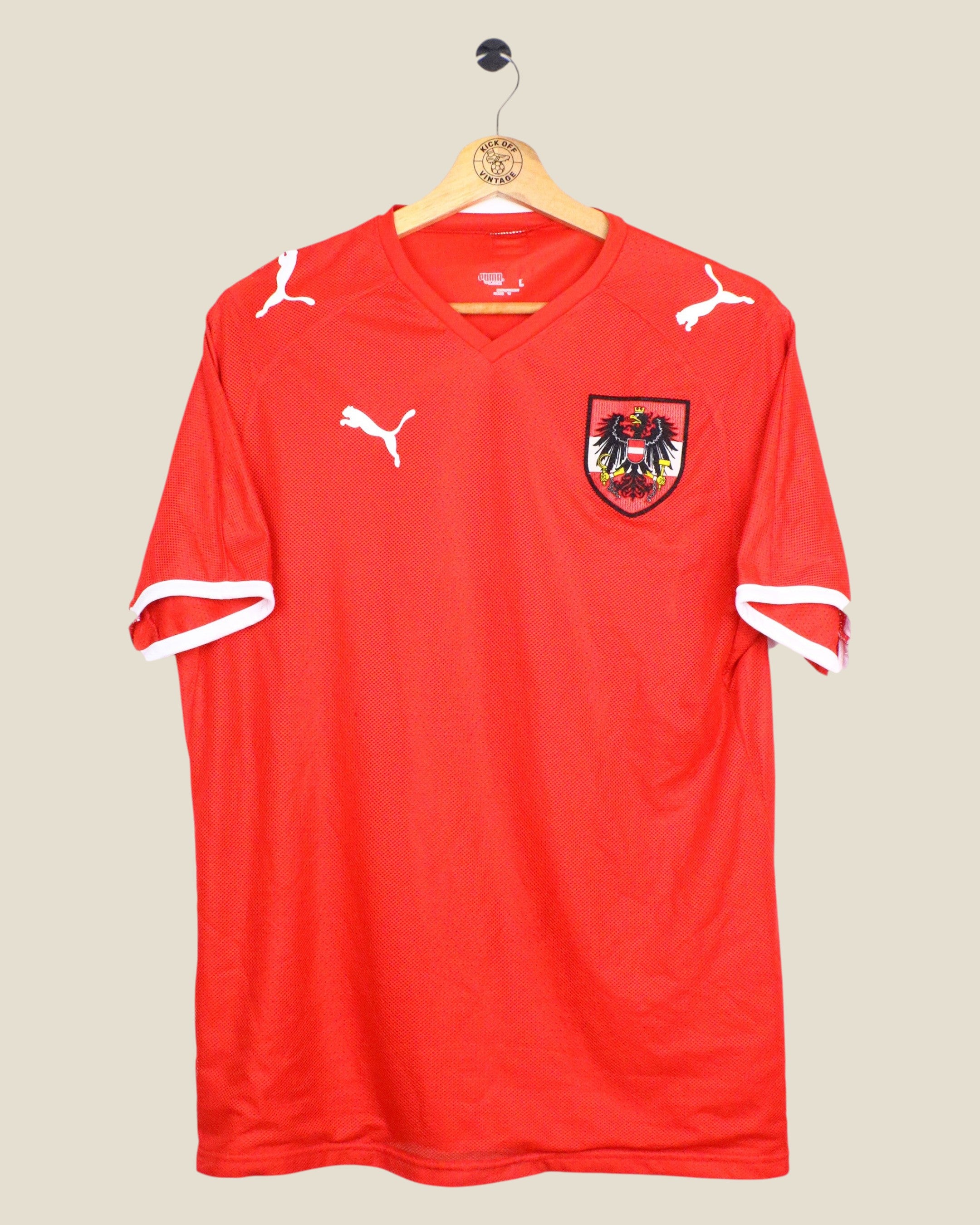 Kick Off Vintage 2008 Austria home football shirt by Puma in red with team crest and white trim