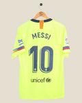 Kick Off Vintage Barcelona 2018/19 Messi away jersey in neon yellow with number 10 and La Liga patch