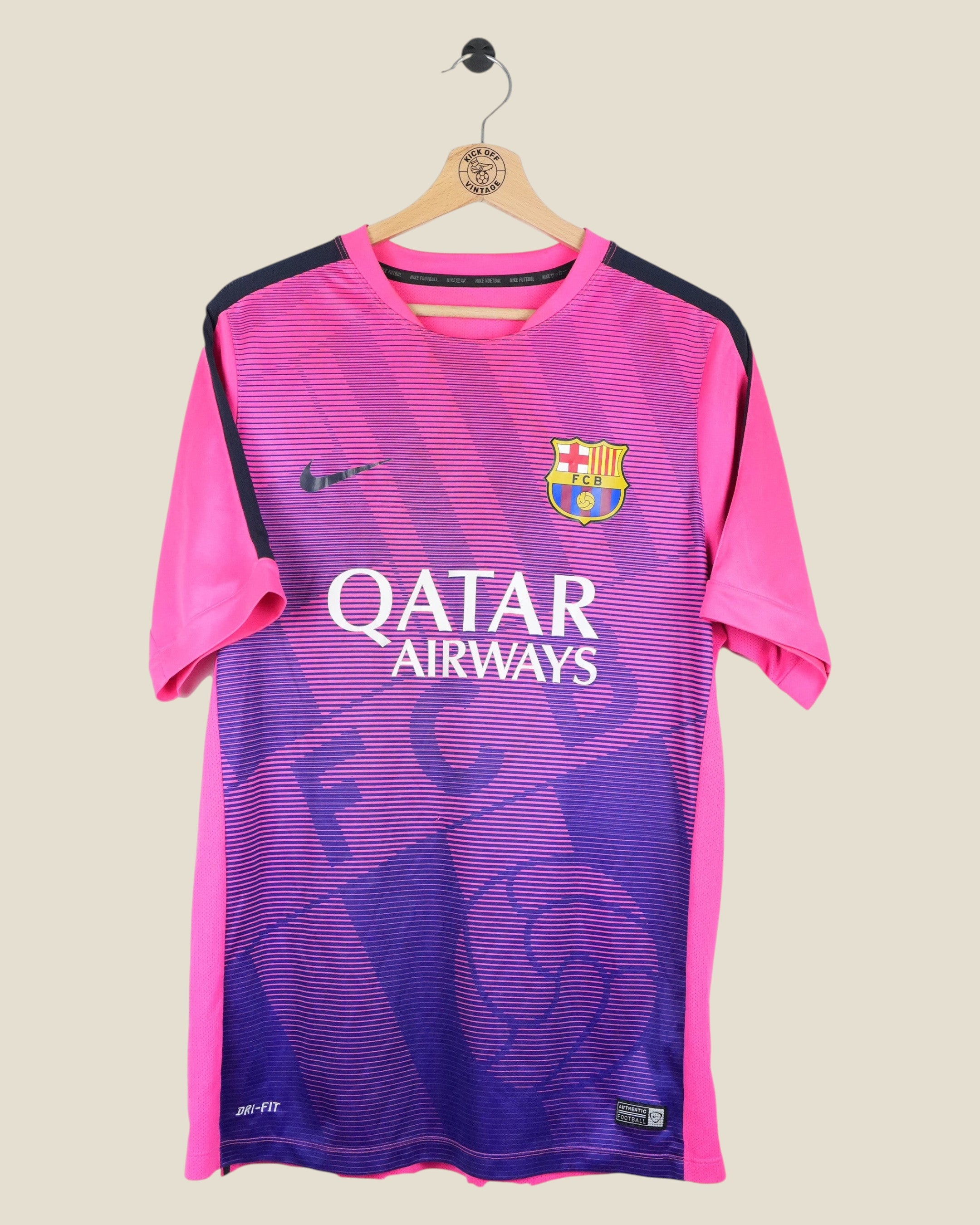 Kick Off Vintage Barcelona 2014/15 Nike training shirt in pink and purple with Qatar Airways sponsor logo