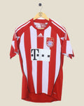 Kick Off Vintage Bayern Munich 2010/11 home football shirt in red and white stripes with Adidas branding