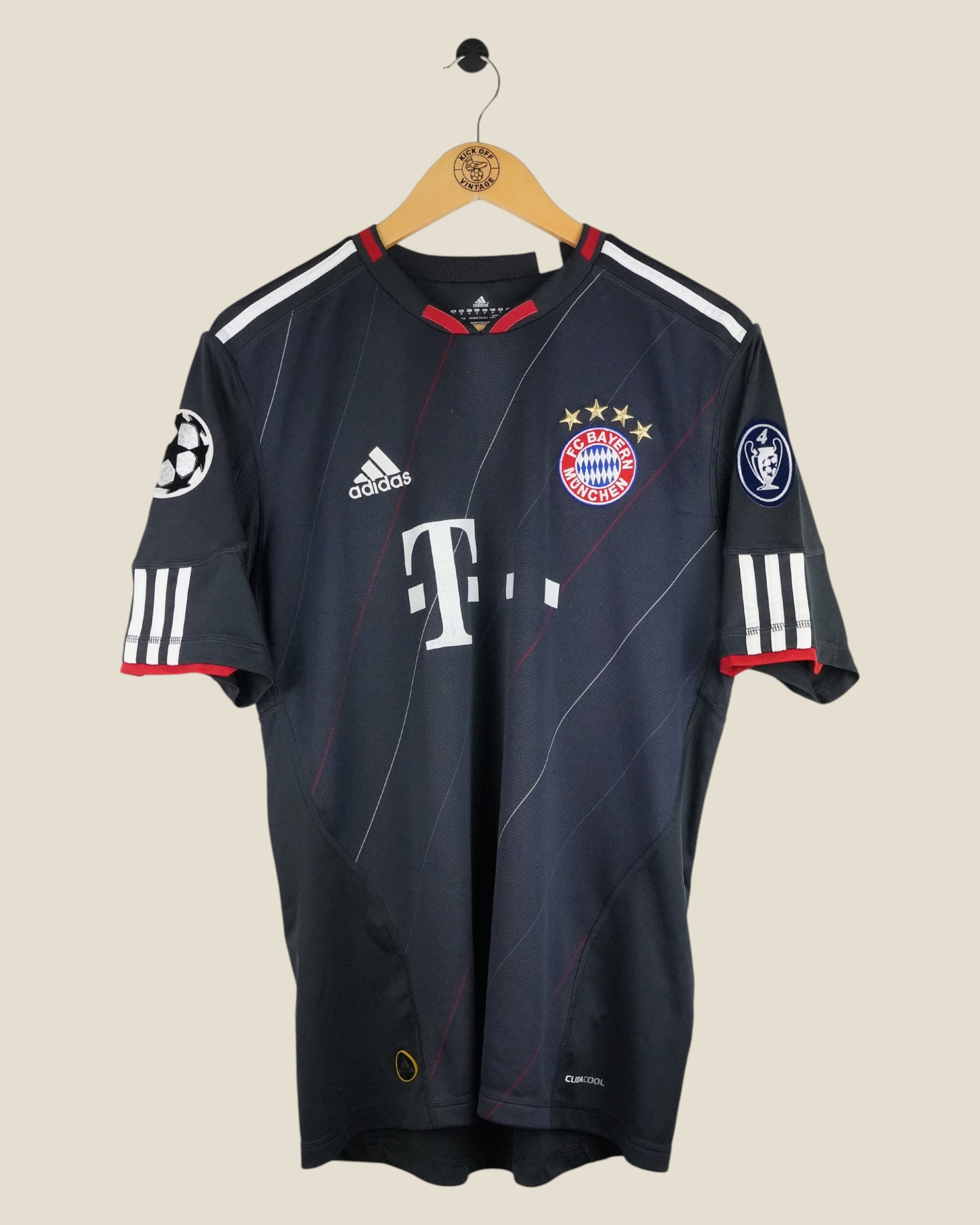 Kick Off Vintage Bayern Munich 2010/11 third football shirt by Adidas in black with red and white detailing.