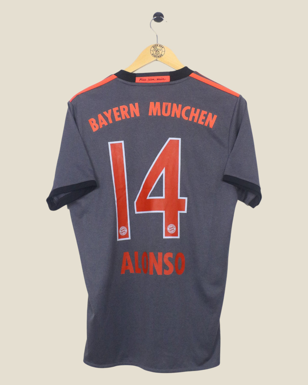 Kick Off Vintage Bayern Munich 2016/17 away jersey, grey with orange Alonso 14 print, size medium, excellent condition