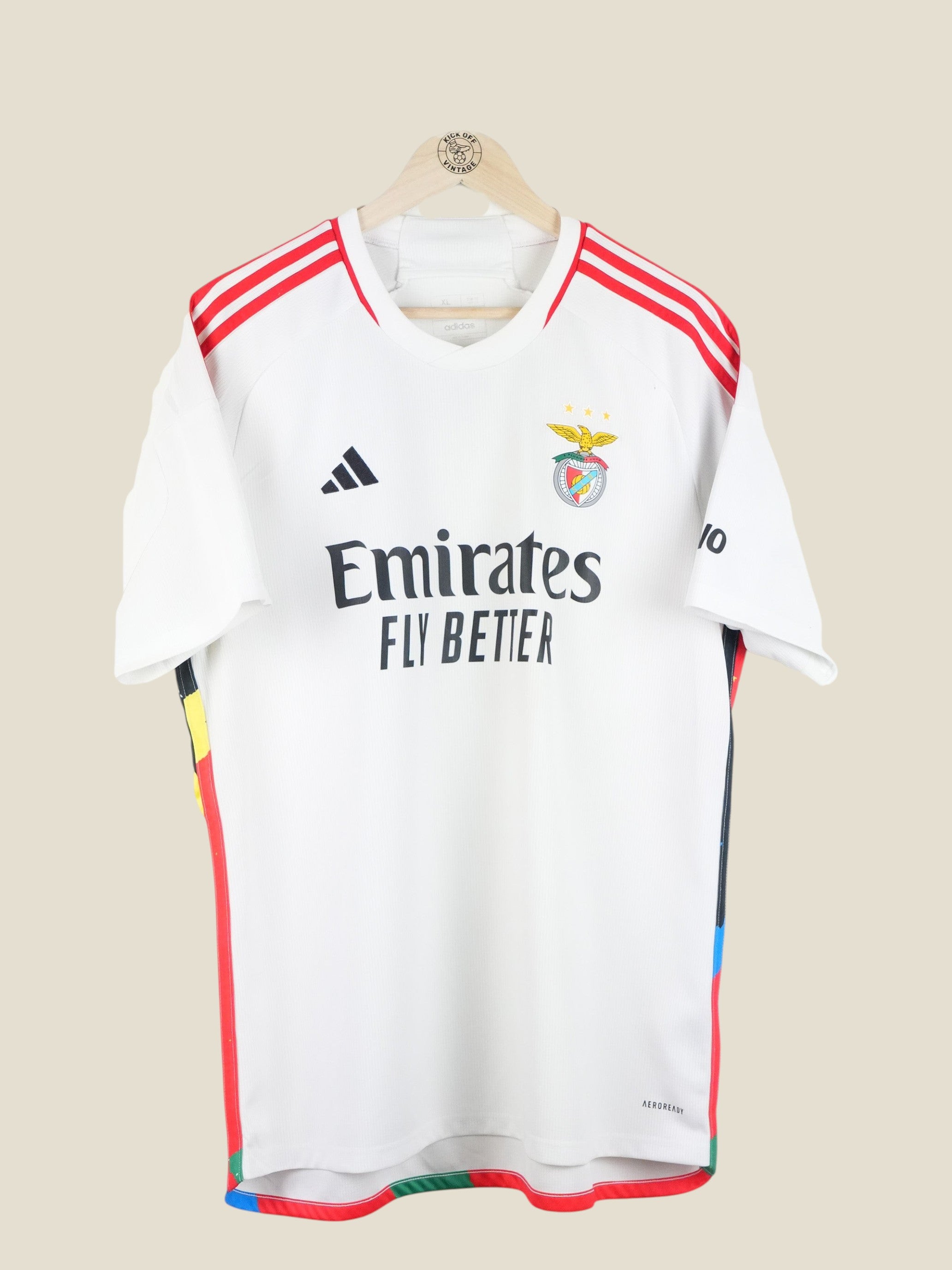 Kick Off Vintage Benfica 2023/24 away player version football shirt in white with red Adidas stripes