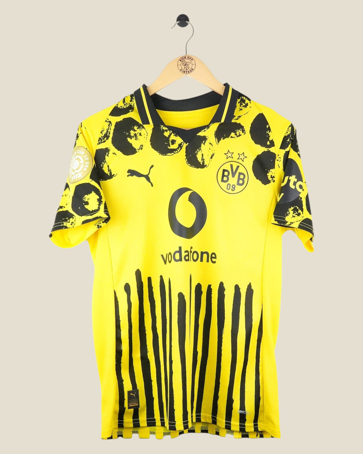 Kick Off Vintage Borussia Dortmund 2025 Adeyemi home football shirt in yellow and black with Club World Cup patch