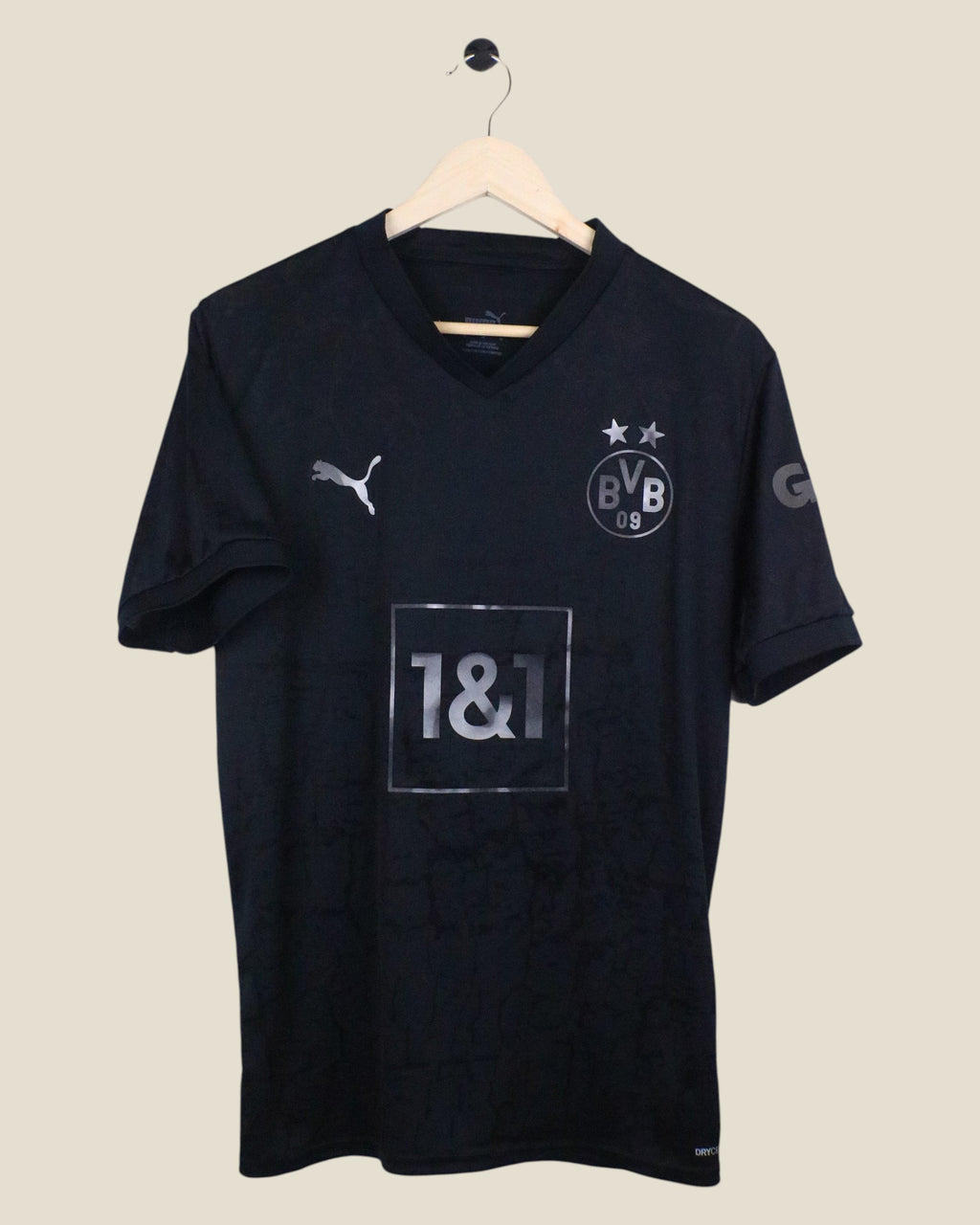 Kick Off Vintage Borussia Dortmund 2022/23 blackout football jersey with silver Puma logo and club crest