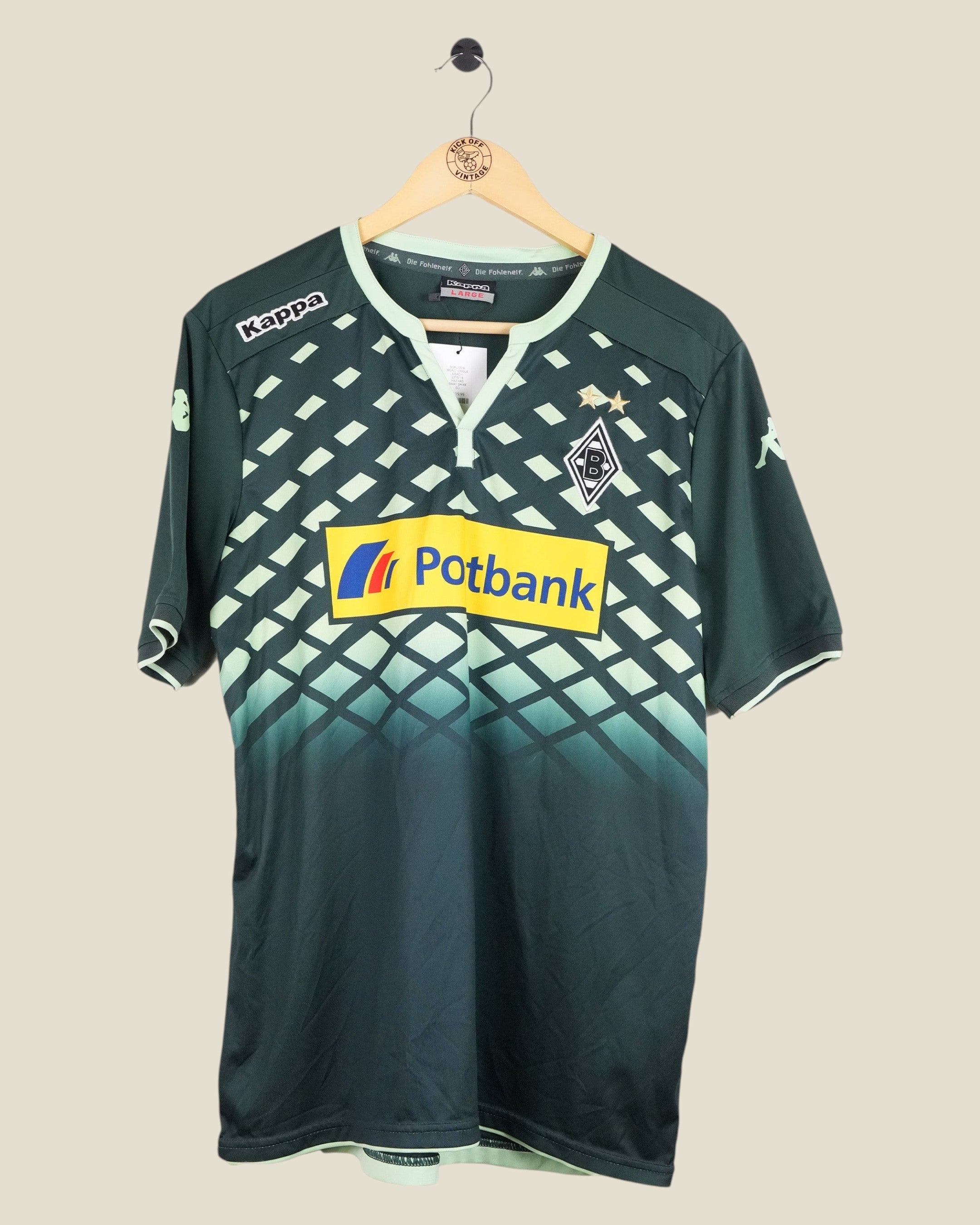 Kick Off Vintage Borussia Monchengladbach 2015/16 Hazard away football shirt in dark green with Kappa branding