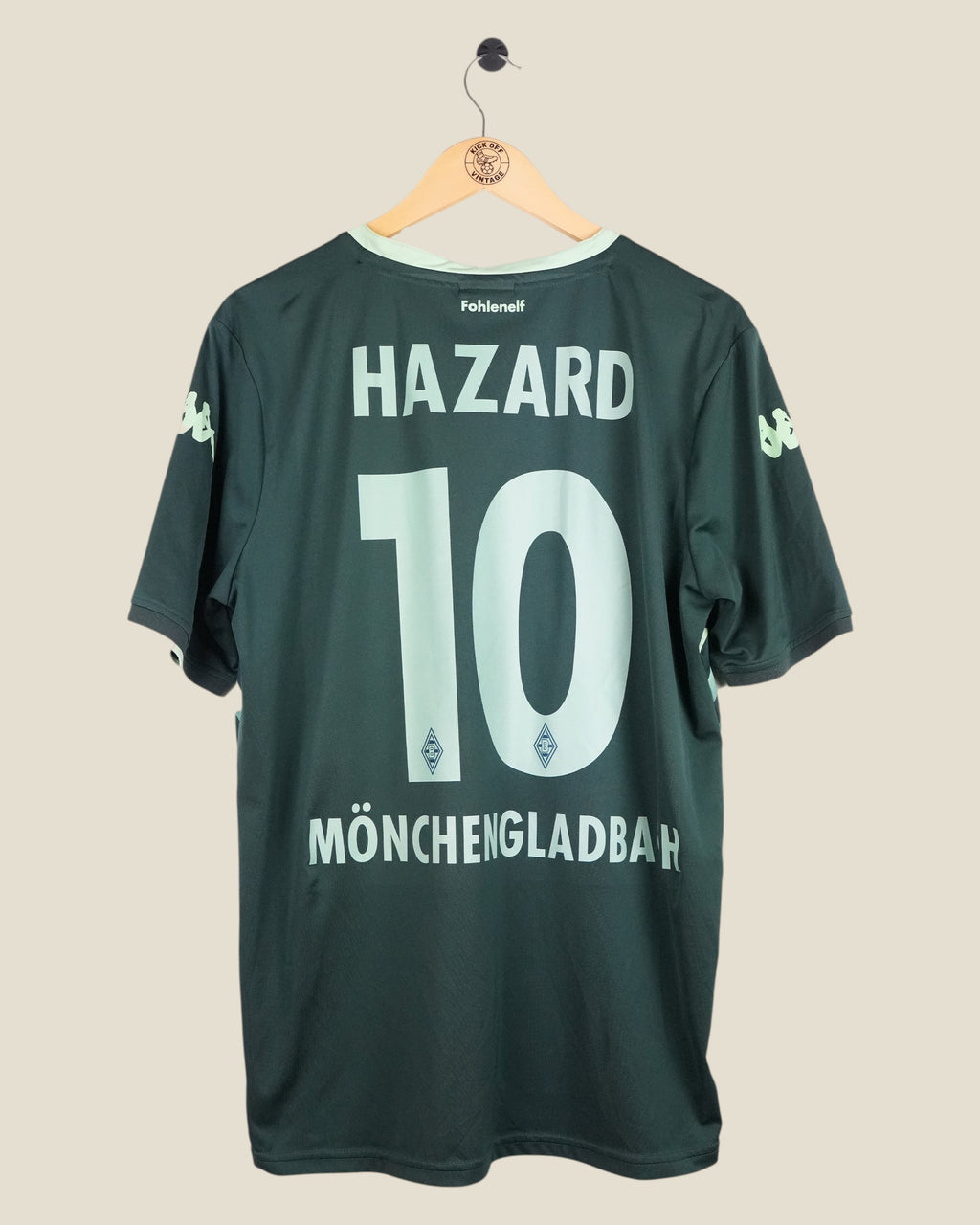 Kick Off Vintage Borussia Monchengladbach 2015/16 away football shirt with Hazard 10 print in dark green