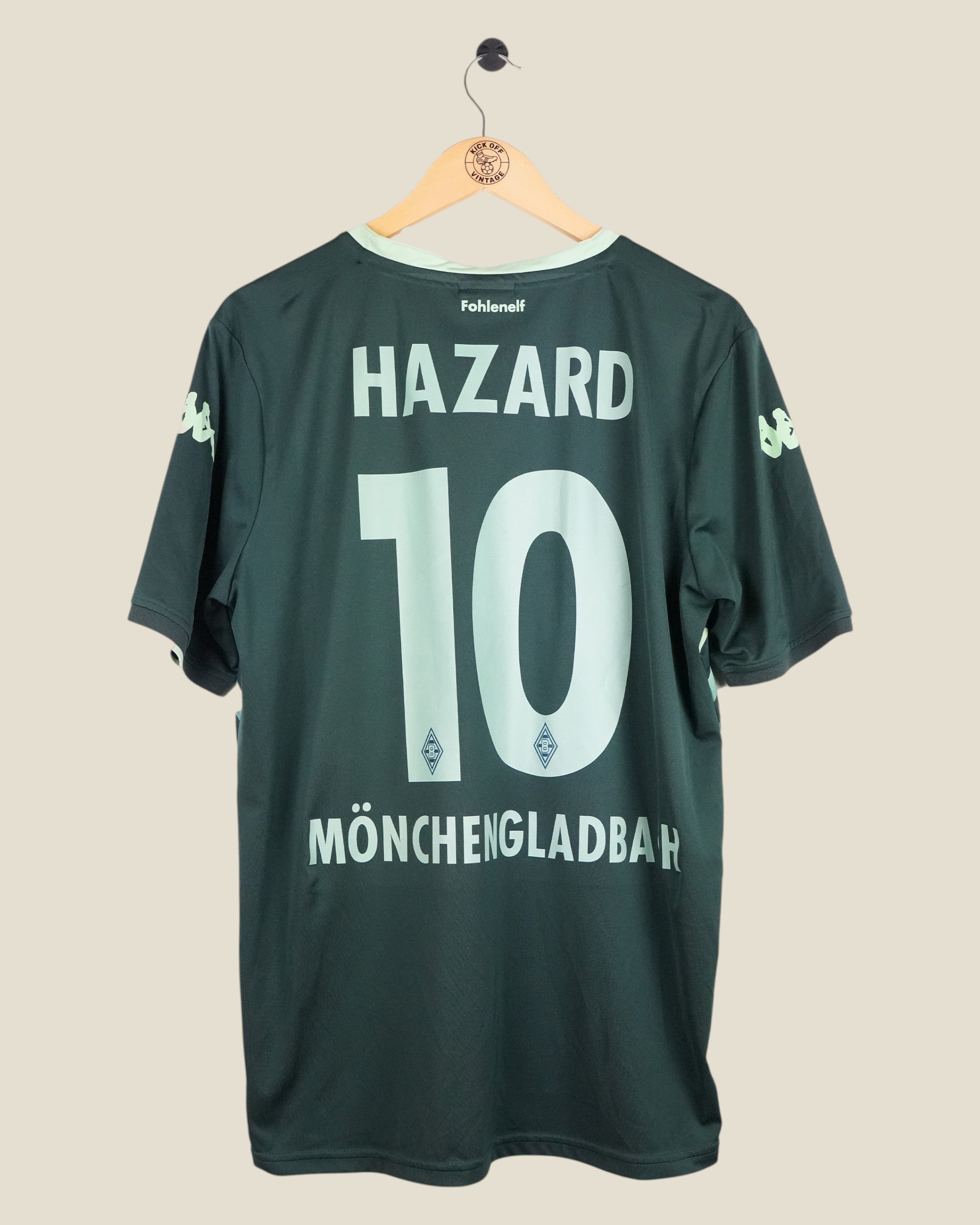 Kick Off Vintage Borussia Monchengladbach 2015/16 away football shirt with Hazard 10 print in dark green