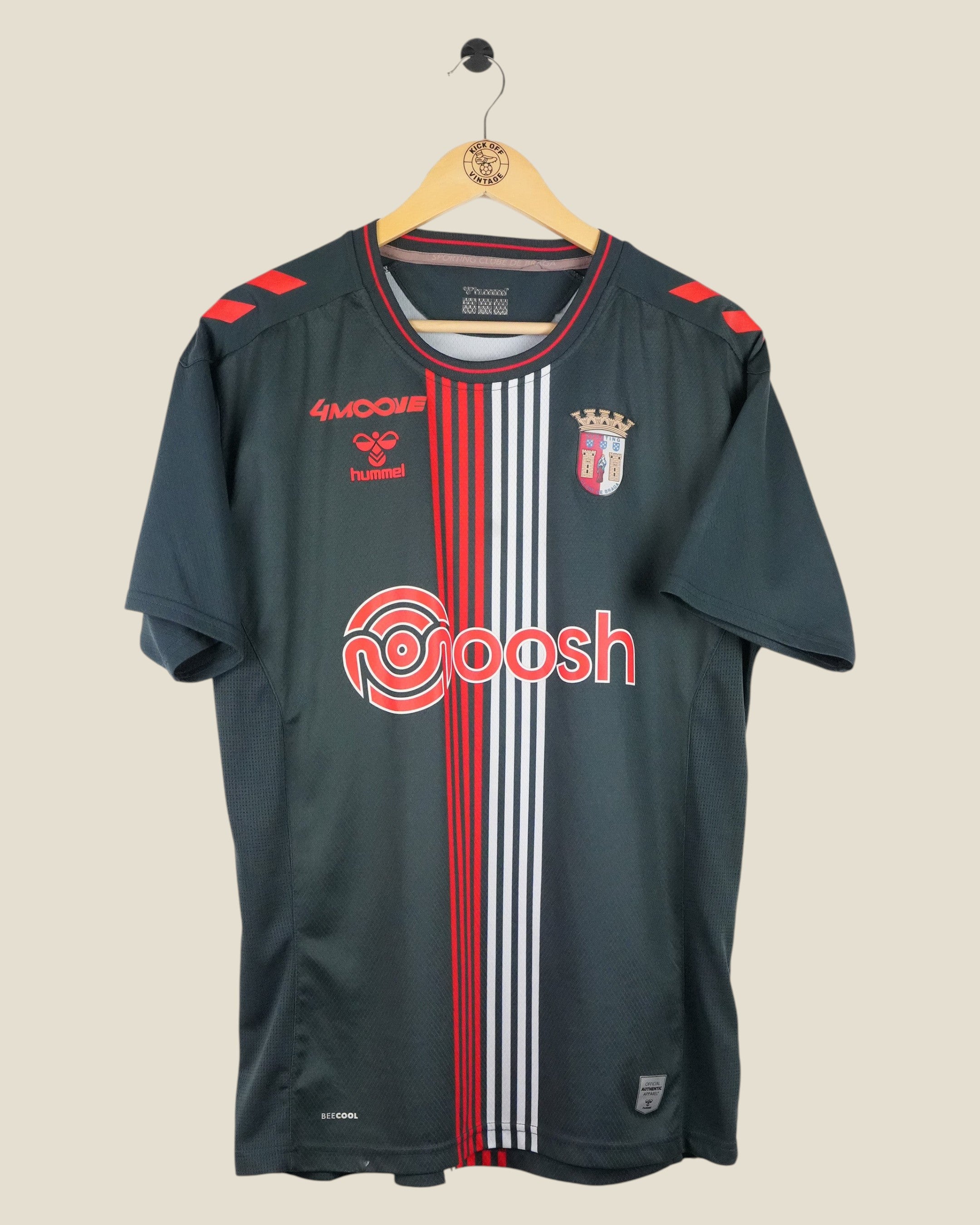 Kick Off Vintage Sporting Club de Braga 2022/23 away football jersey in black with red and white vertical stripes