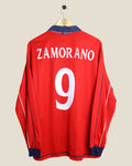 Kick Off Vintage Chile 2000 long sleeve home jersey featuring Zamorano number 9 on the back in red and blue