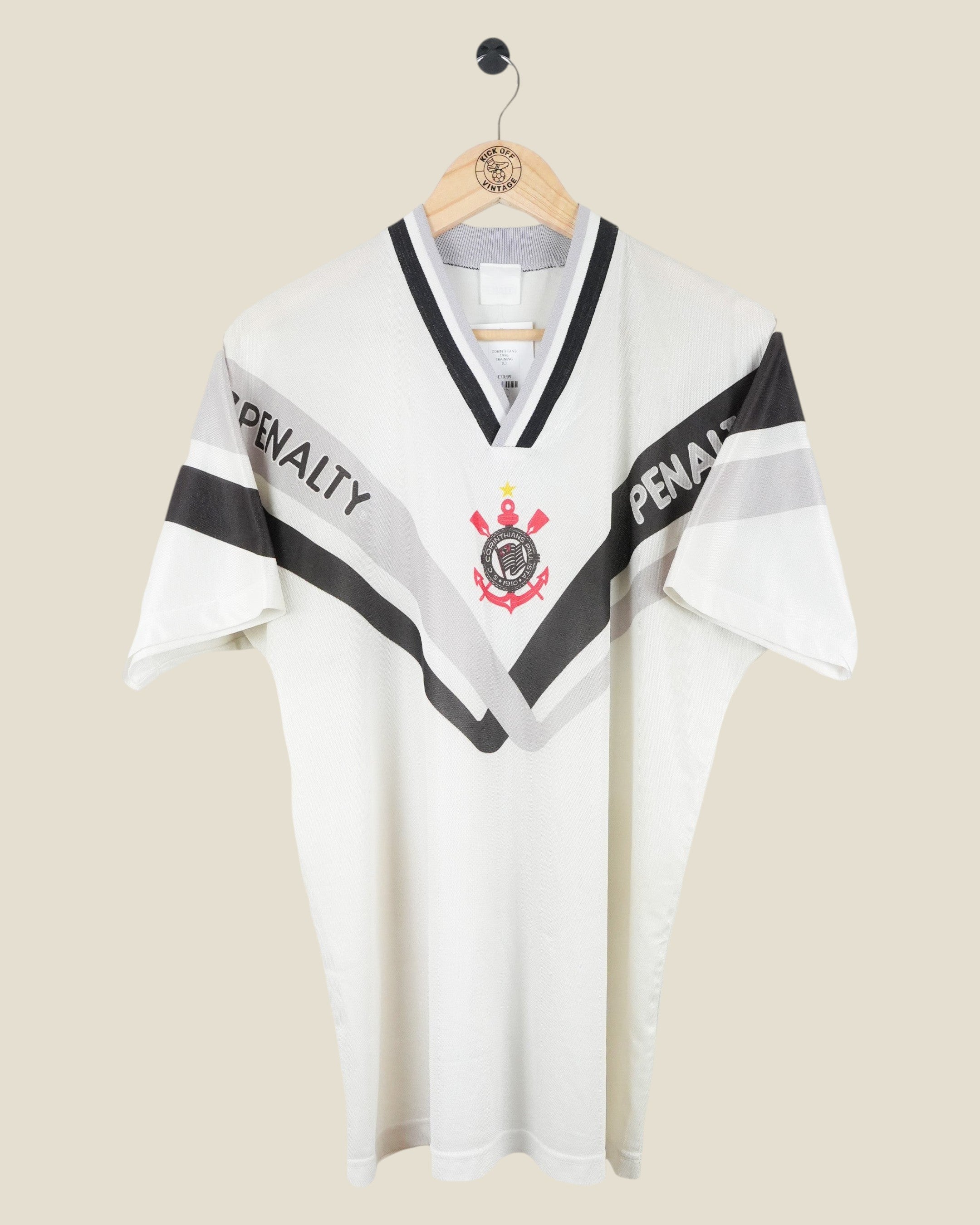 Kick Off Vintage 1996 Corinthians training jersey by Penalty in white with black and grey chevron detailing