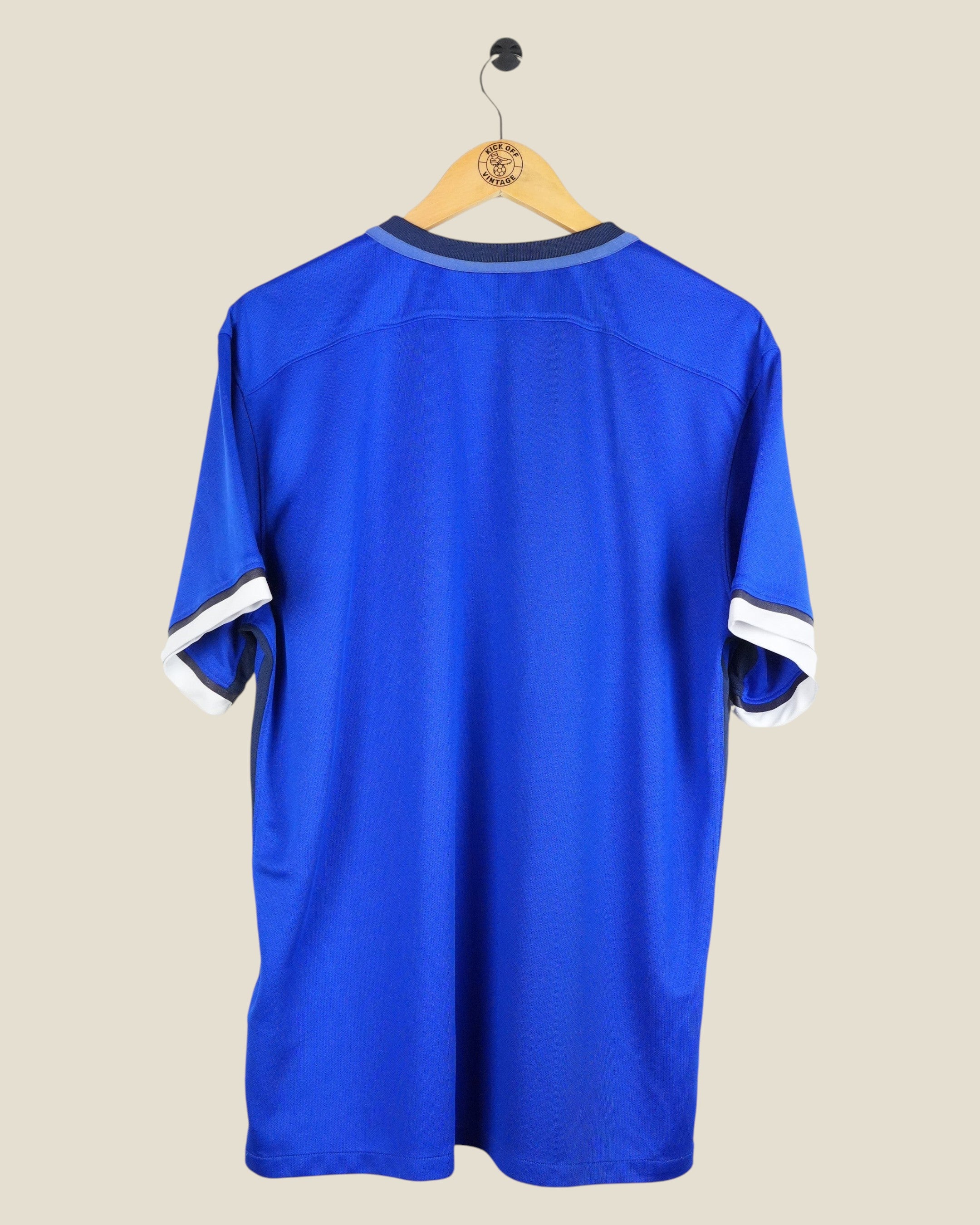 Kick Off Vintage Dynamo Moscow 2015/16 home football shirt in blue with white and navy sleeve trim, back view.