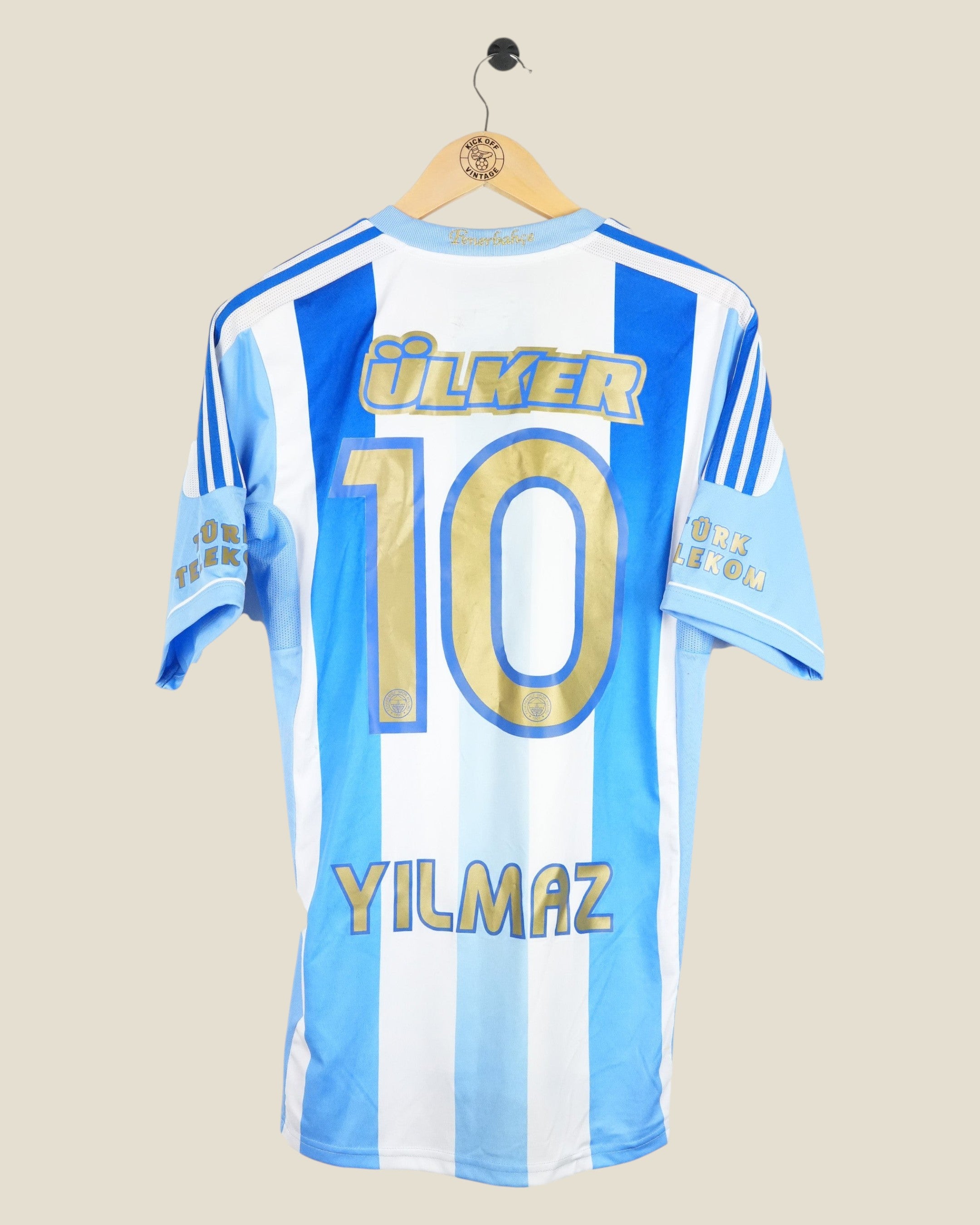 Kick Off Vintage Fenerbahce 2011/12 away football shirt with Yilmaz 10 print in blue and white stripes