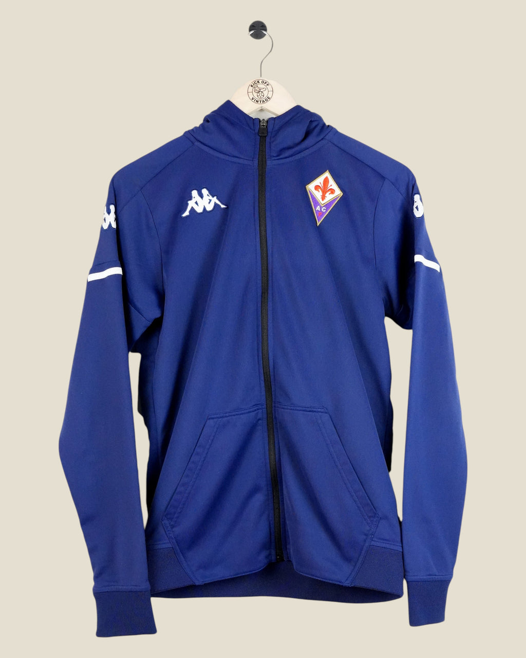 Kick Off Vintage Fiorentina 2020/21 Kappa track jacket in blue with white logo and club crest on a hanger