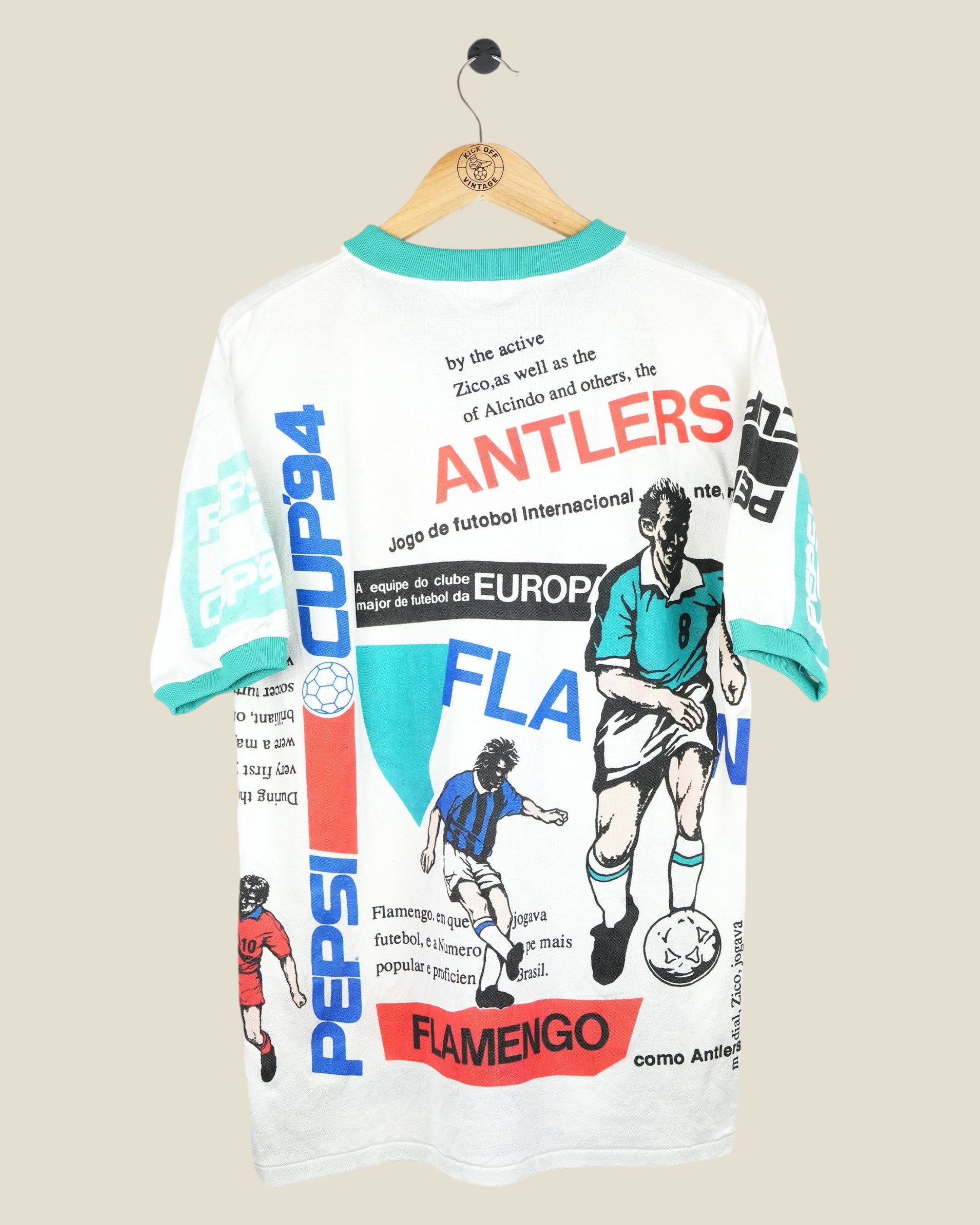 Kick Off Vintage 1994/95 Flamengo Pepsi Cup special edition white football jersey with graphic print back view