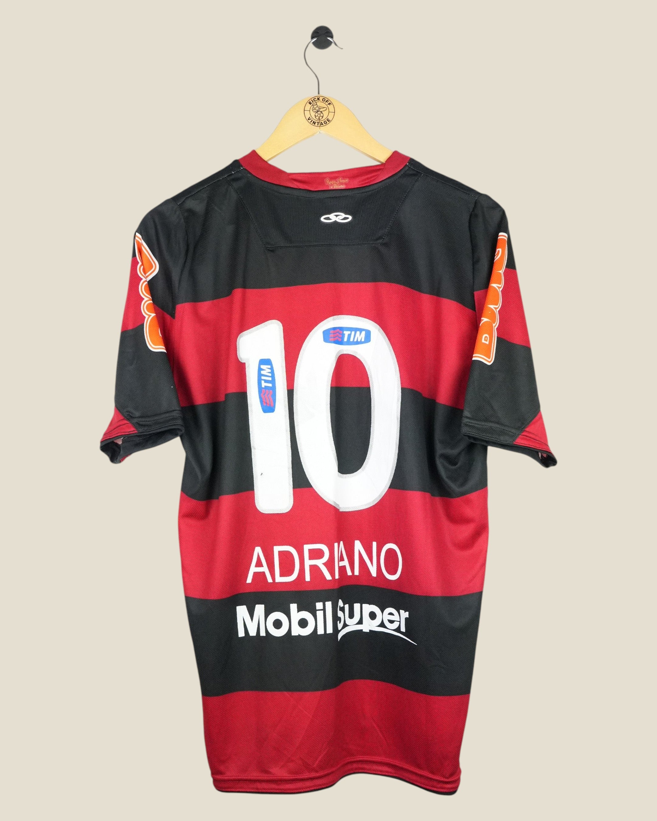 Kick Off Vintage Flamengo 2012/13 Adriano number 10 home football shirt in red and black with sponsor logos