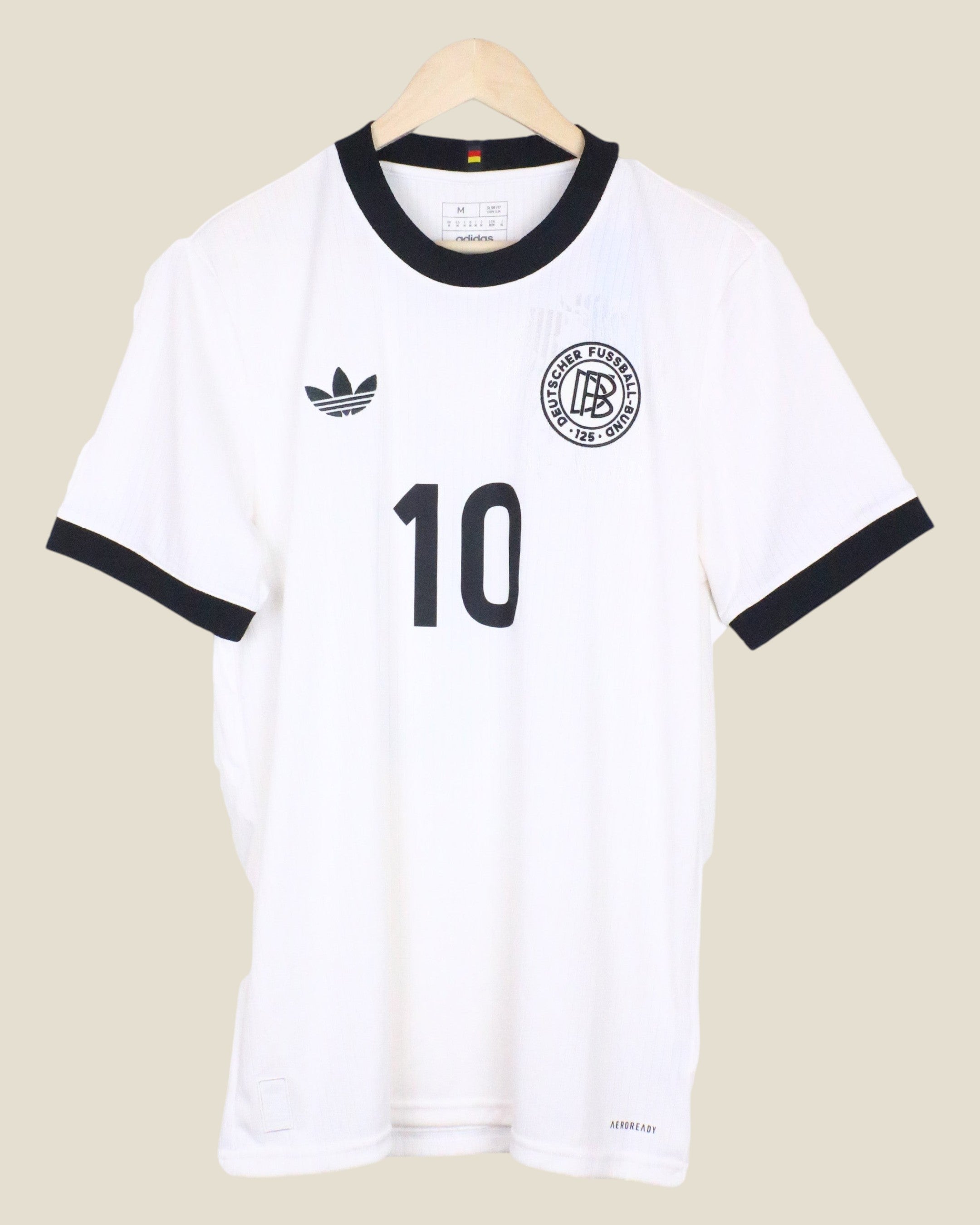 Kick Off Vintage Germany 125 year anniversary Musiala football jersey in white with black trim and number 10