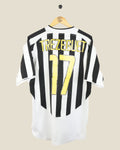 Kick Off Vintage Juventus 2003/04 Trezeguet home jersey with black and white stripes and yellow number 17 print.