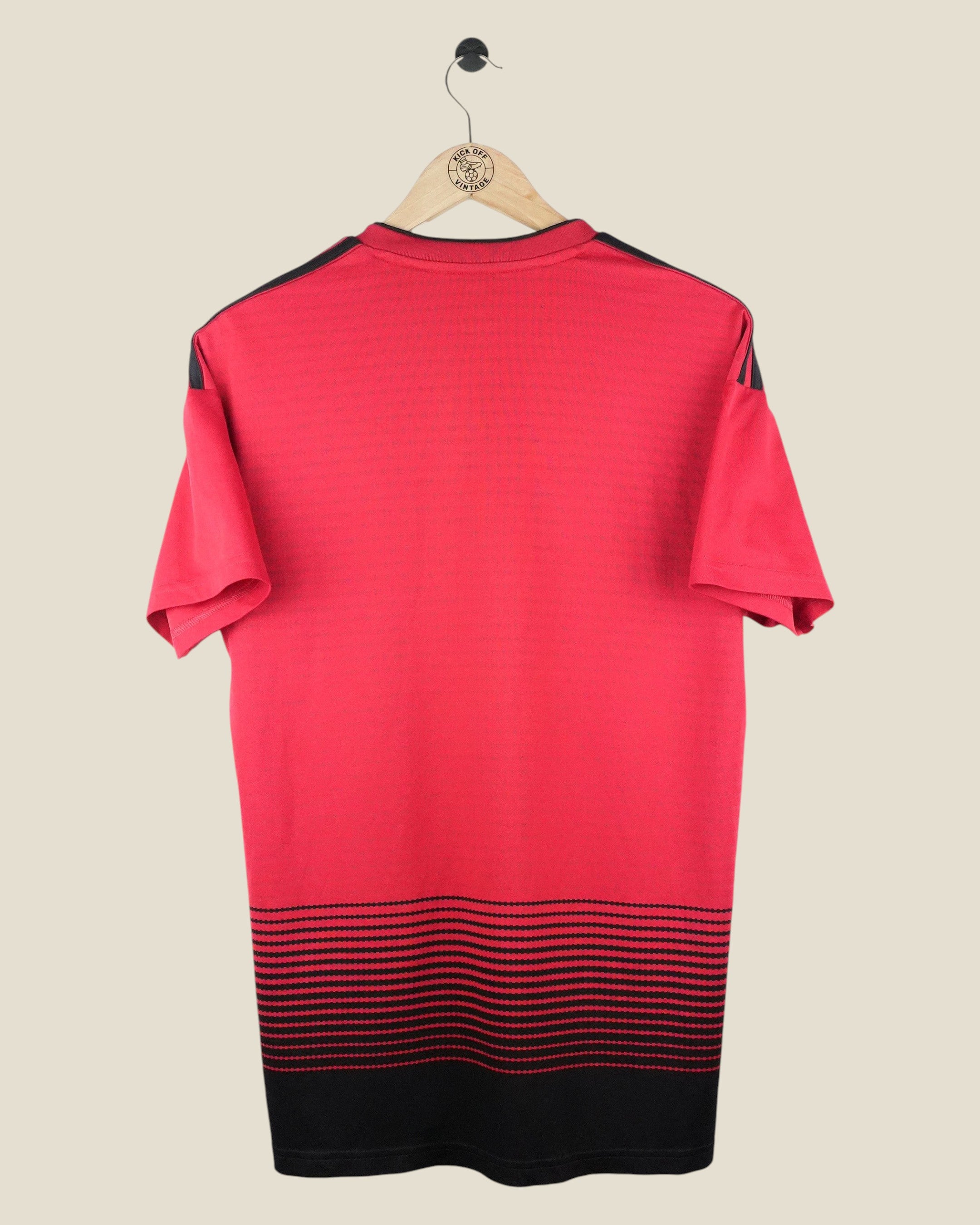 Back view of a red Manchester United 2018/19 home football shirt by Adidas from Kick Off Vintage