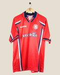 Kick Off Vintage Middlesbrough 1998-00 home football shirt in red with navy and white accents and Errea branding