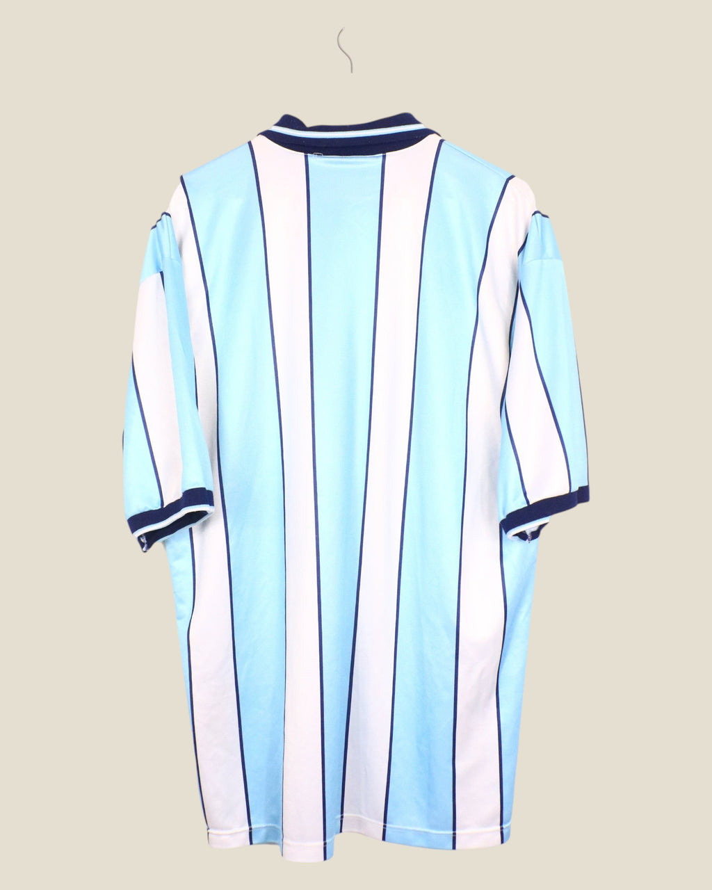Back view of Kick Off Vintage Middlesbrough 1998/00 away football shirt in light blue and white vertical stripes