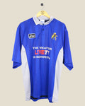 Kick Off Vintage Millwall 1997/99 home football shirt in blue with white accents, Asics logo, and club crest.