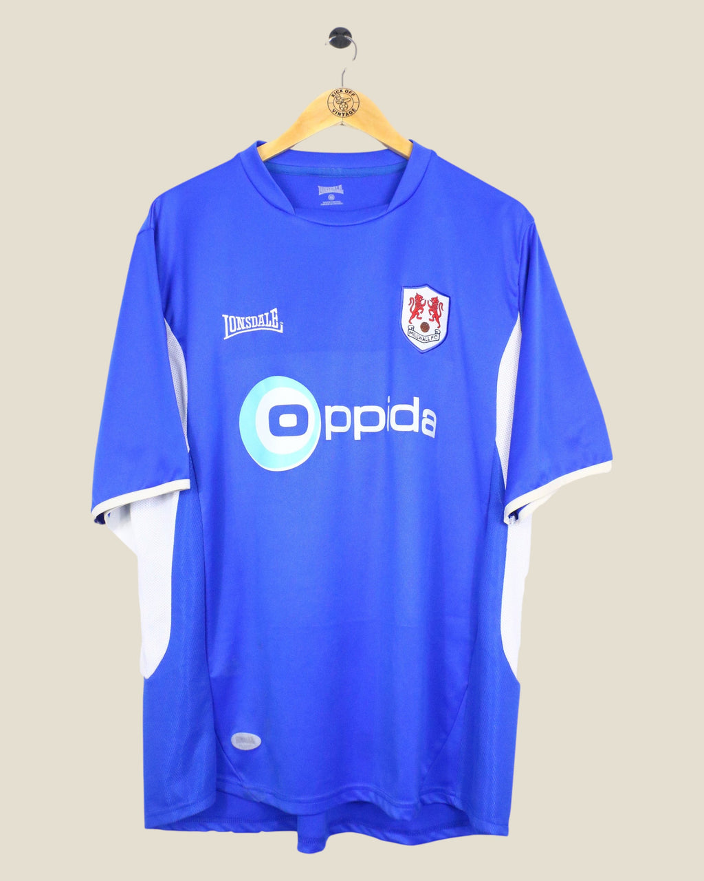 Kick Off Vintage Millwall 2006/07 home football shirt in blue with white accents, Lonsdale branding, and Oppida sponsor