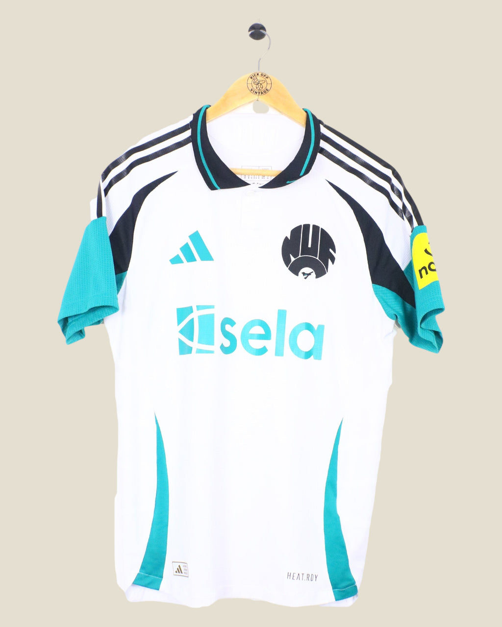 Kick Off Vintage Newcastle United 2024/25 third player version shirt in white with teal and black accents