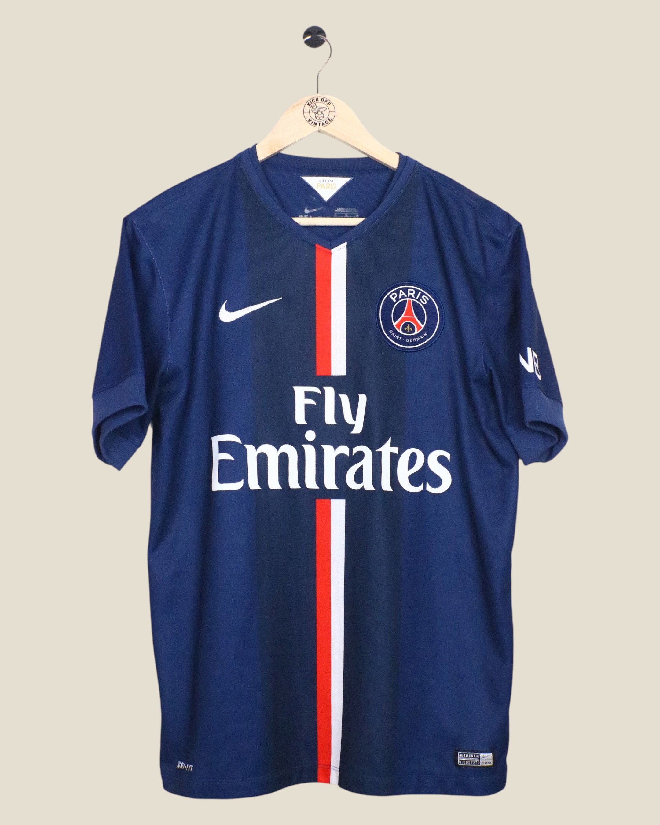 Kick Off Vintage 2014/15 Paris Saint-Germain home jersey by Nike in navy blue with red and white center stripe