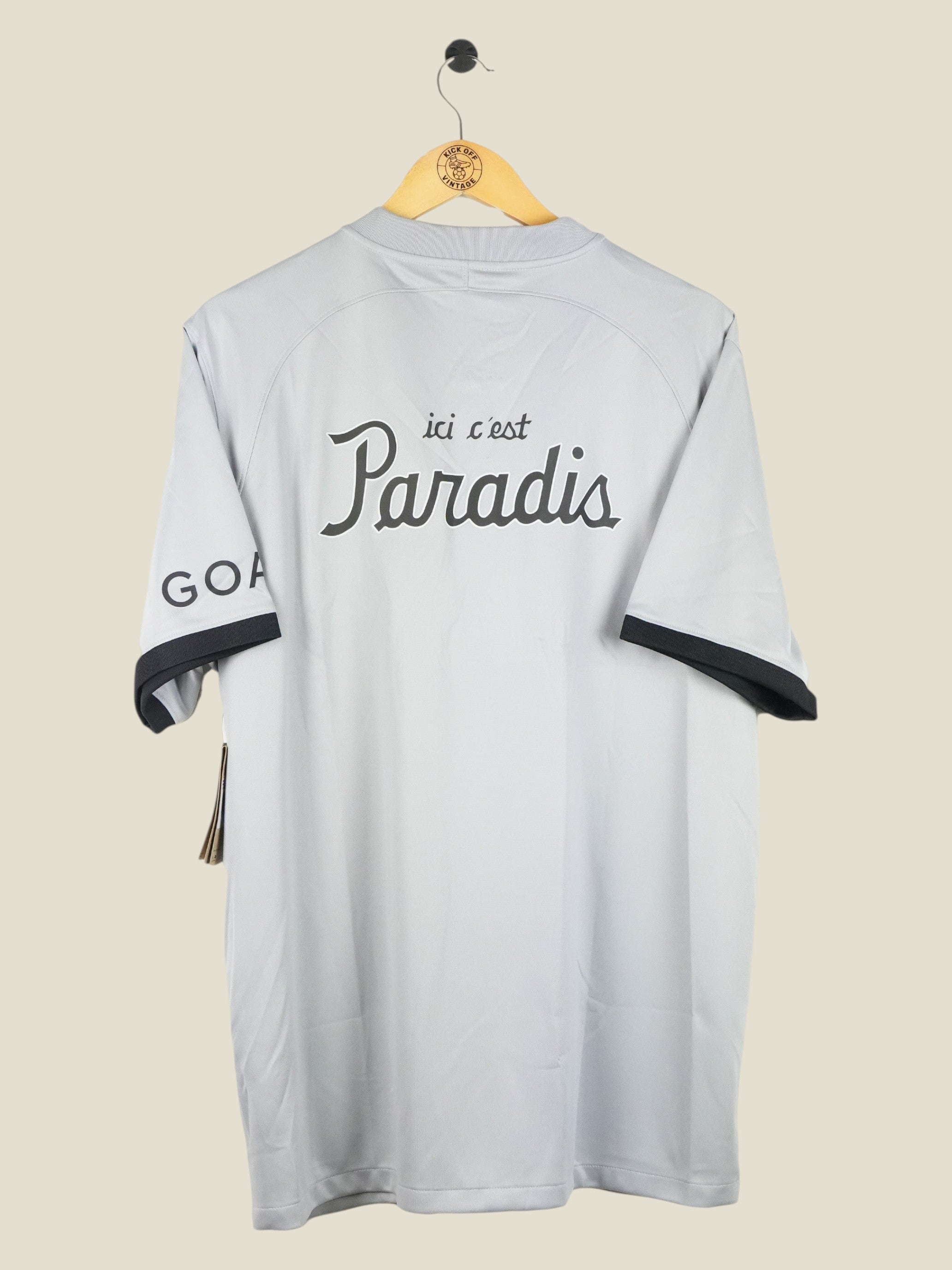 Kick Off Vintage Paris Saint-Germain 2022/23 away football jersey in grey with Paradis print on the back