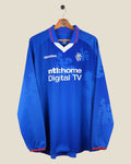 Kick Off Vintage Rangers 2002/03 long sleeve home football shirt in blue with white Diadora and ntl:home branding.