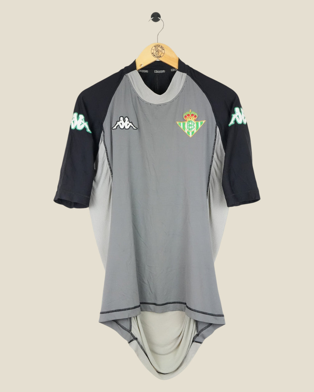 Kick Off Vintage Real Betis 2004/05 third football shirt in grey and black with Kappa branding and team crest