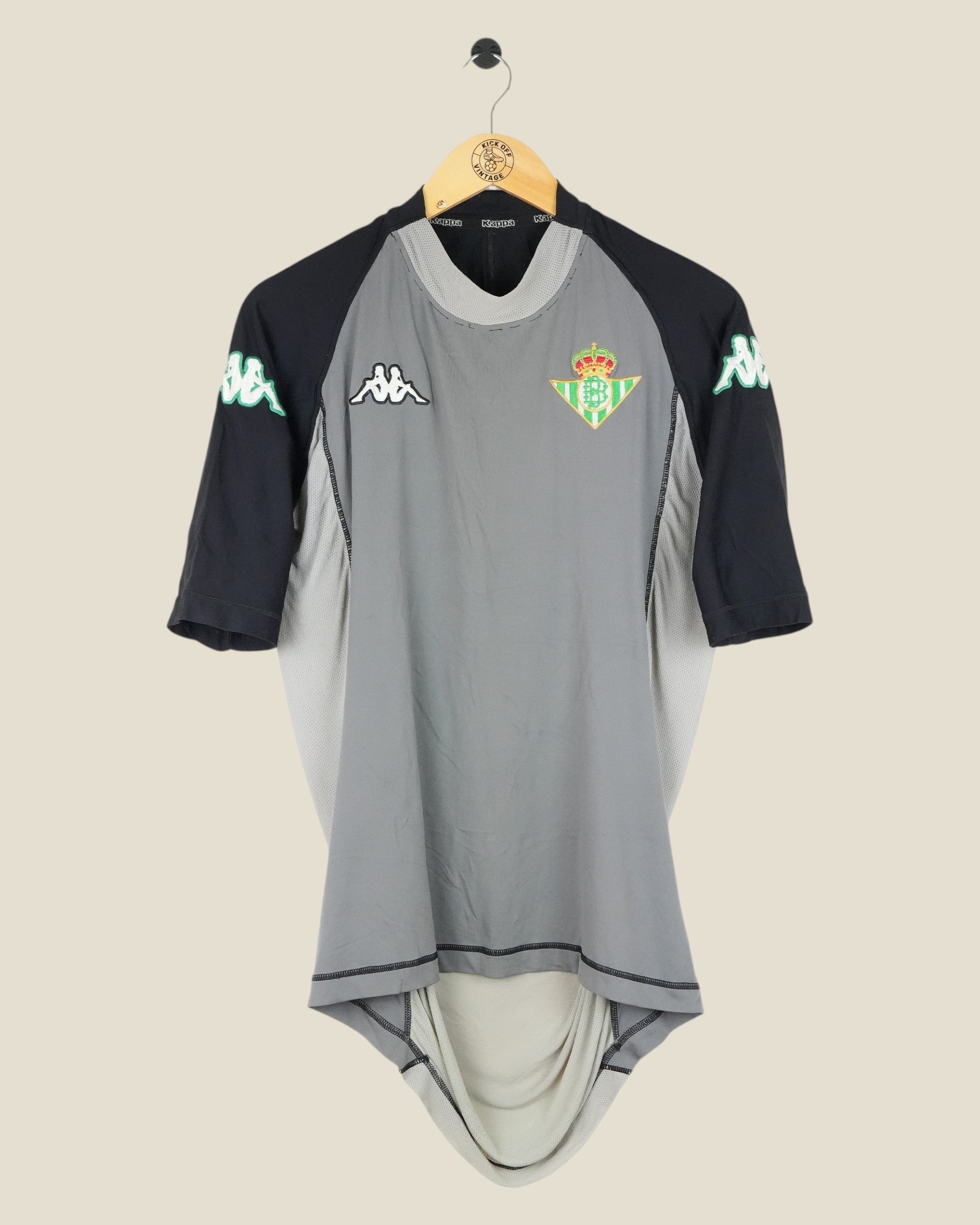 Kick Off Vintage Real Betis 2004/05 third football shirt in grey and black with Kappa branding and team crest